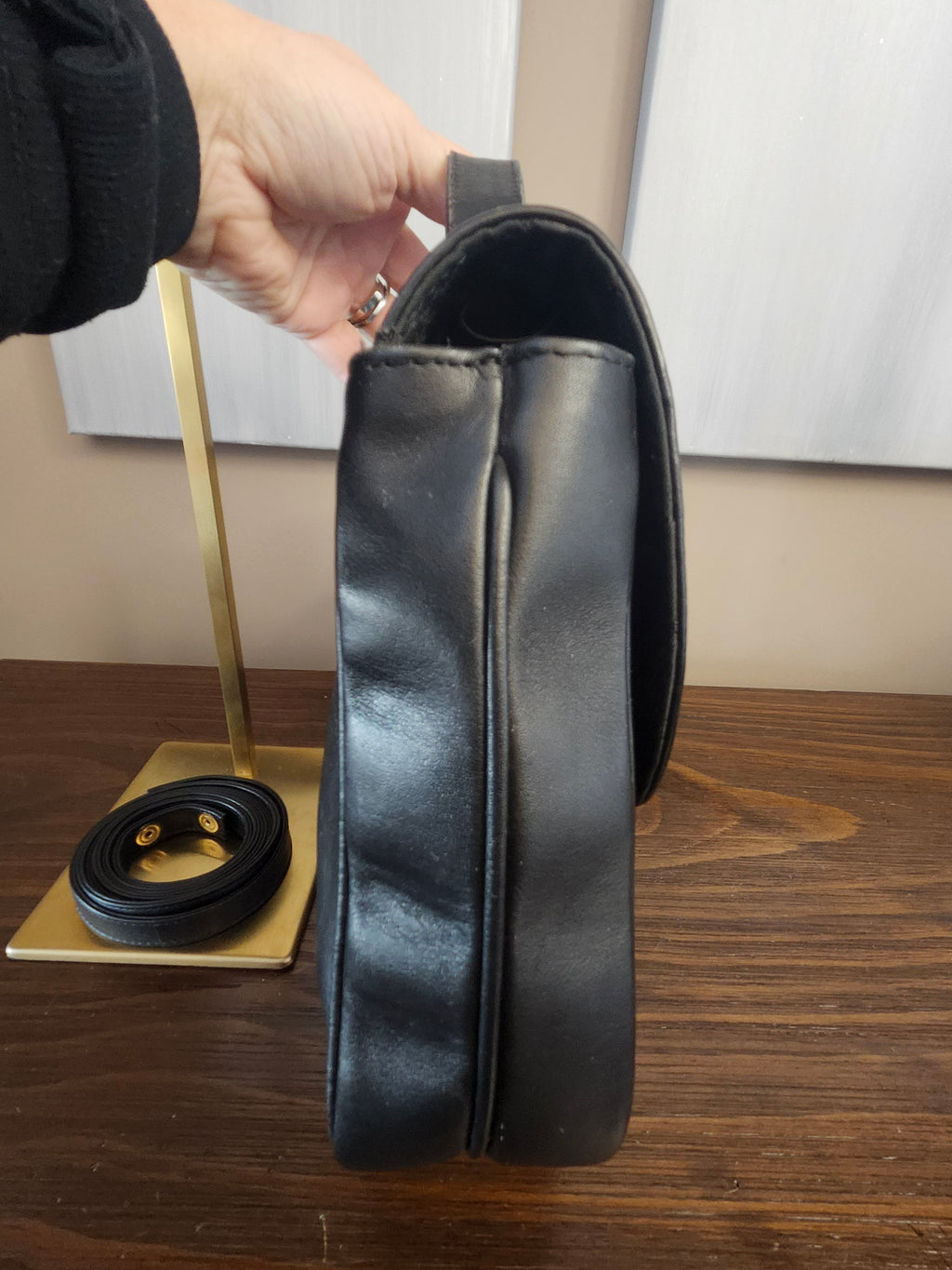 Paloma Picasso By Tiffany Black Leather 2 Way Hand Shoulder Bag with Gold Accent