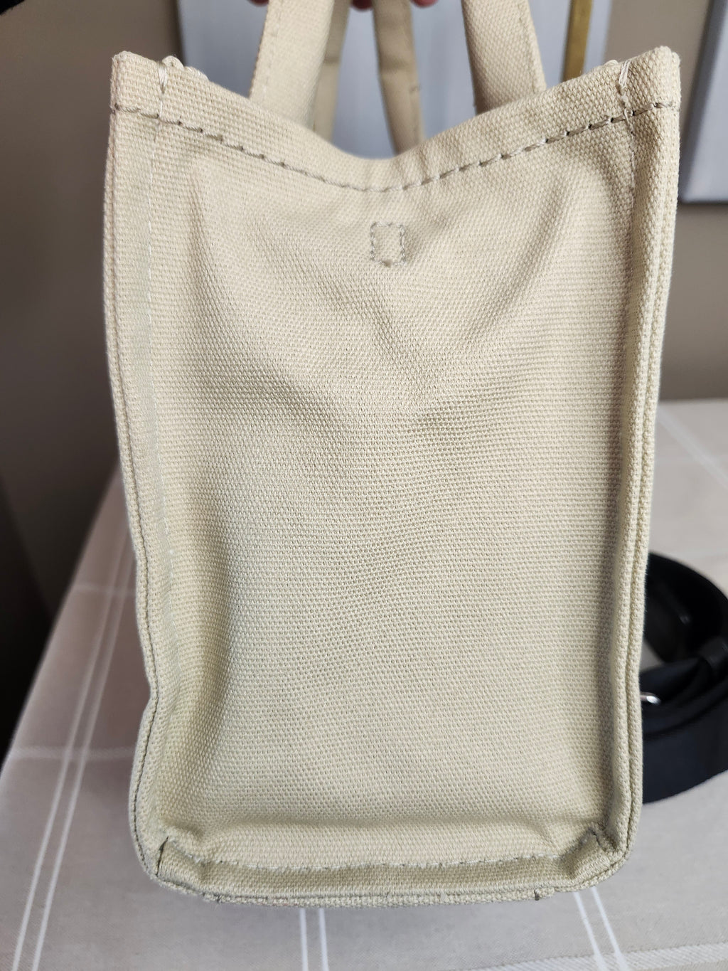 Marc Jacob's The Tote Bag Canvas Tote in Beige Canvas with Black Strap
