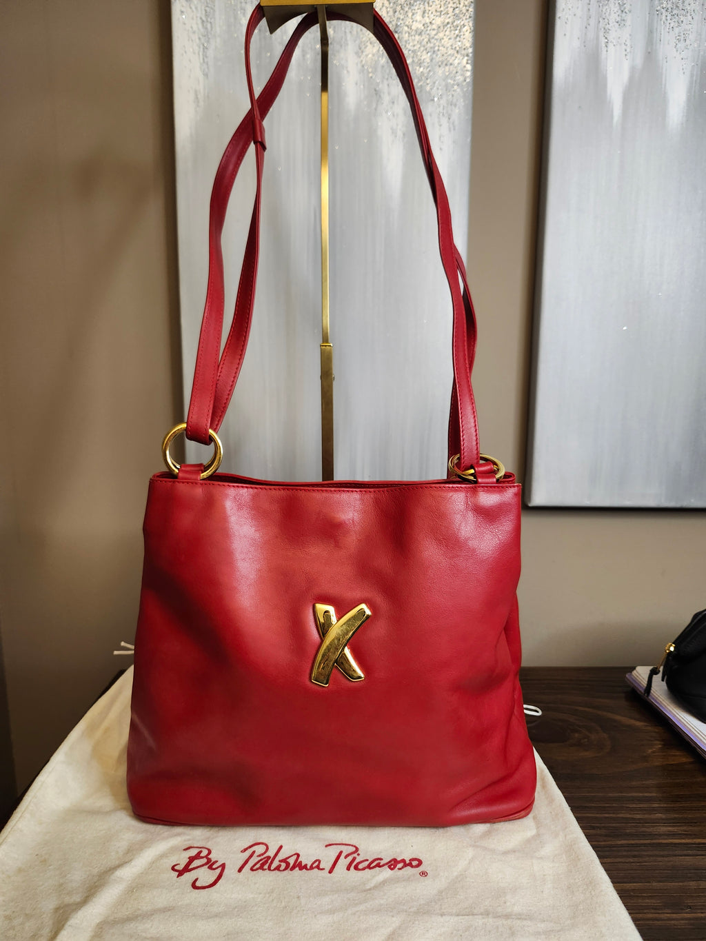 Paloma Picasso by Tiffany Red Leather Shoulder Bag With Gold Hardware and Dust Bag