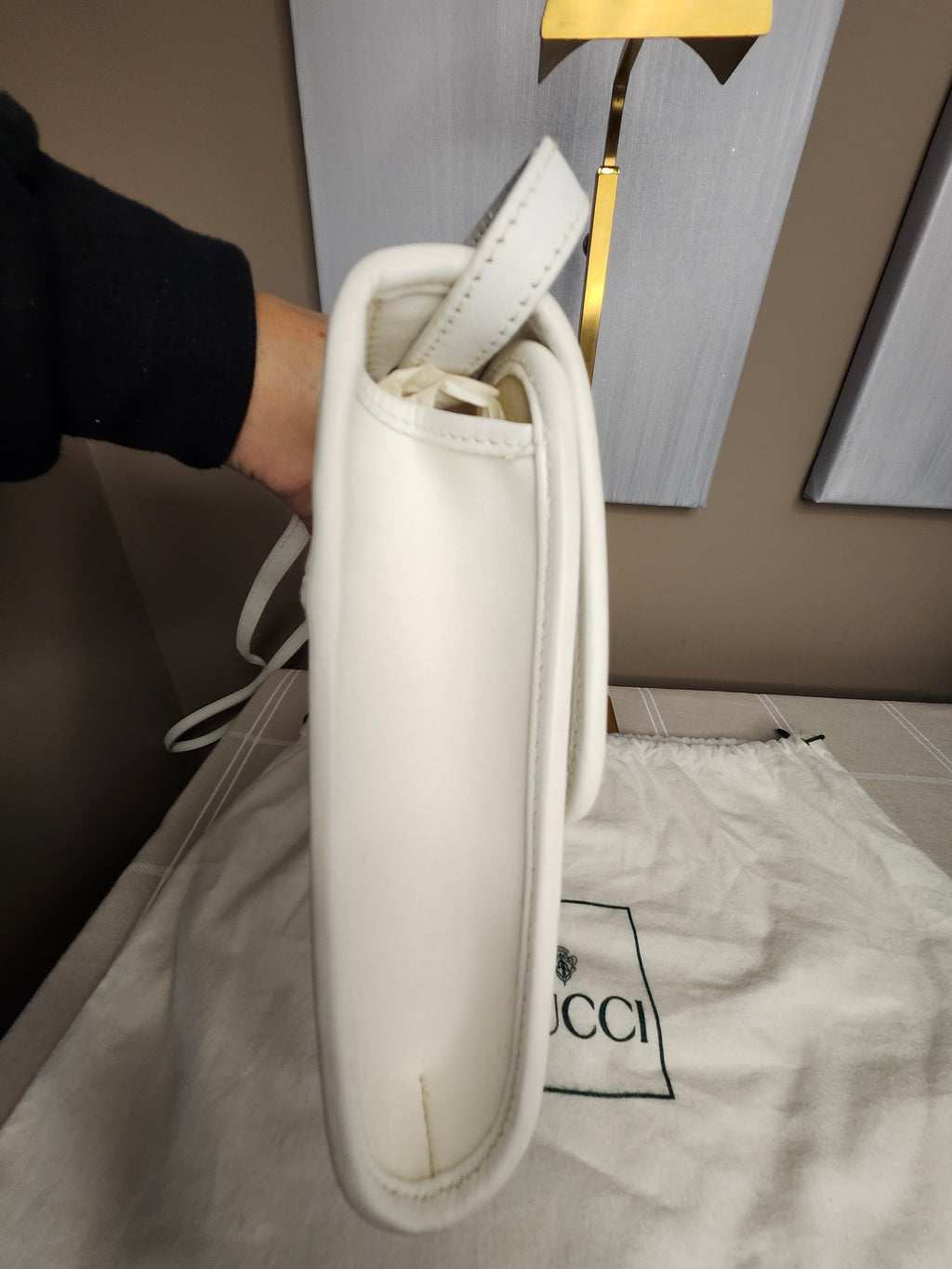 Gucci White Micro GG Leather 2 Way Women's (Clutch/Shoulder) Bag