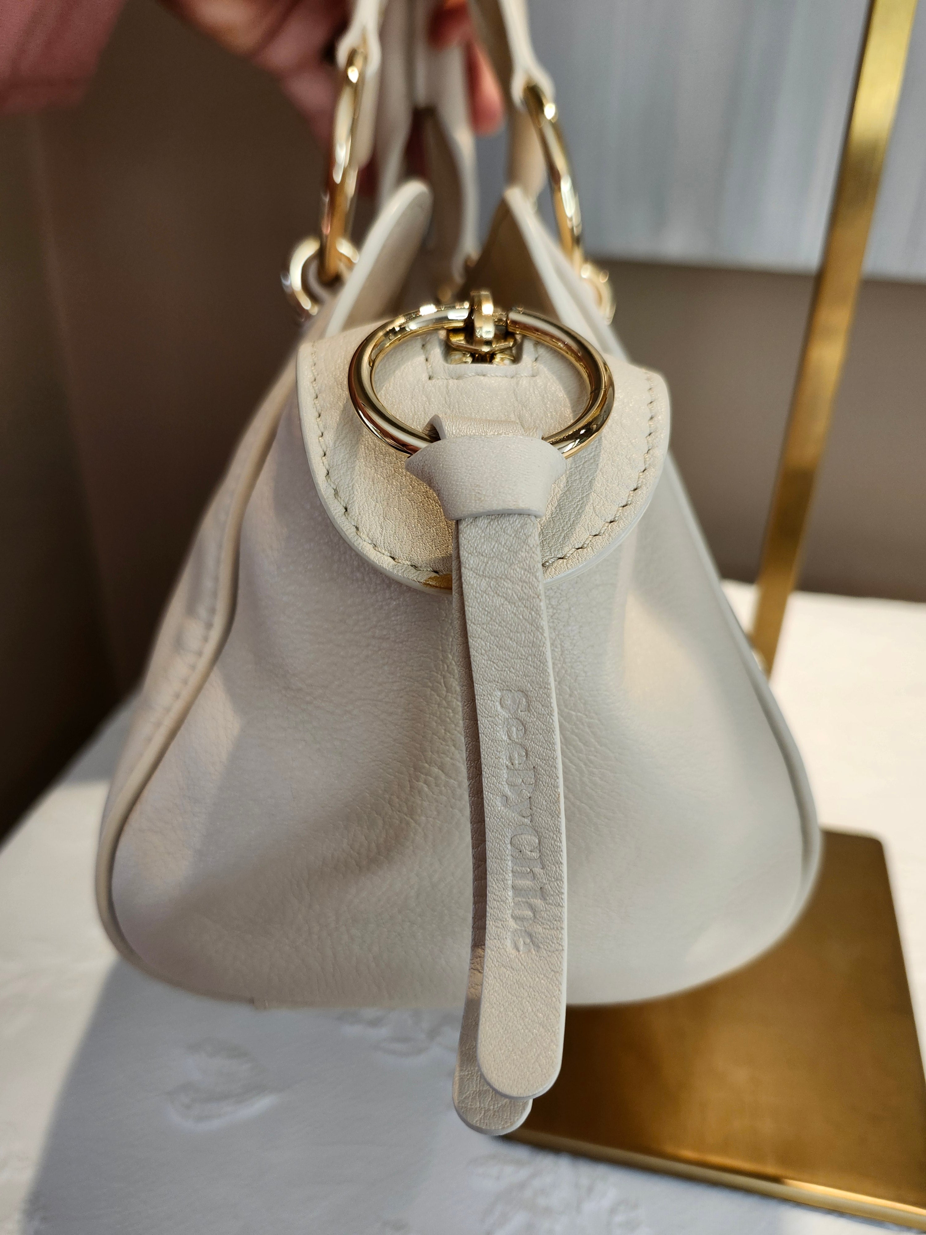 See by Chloé Paige Mini Leather 2-way Convertible Hand Bag in Cream