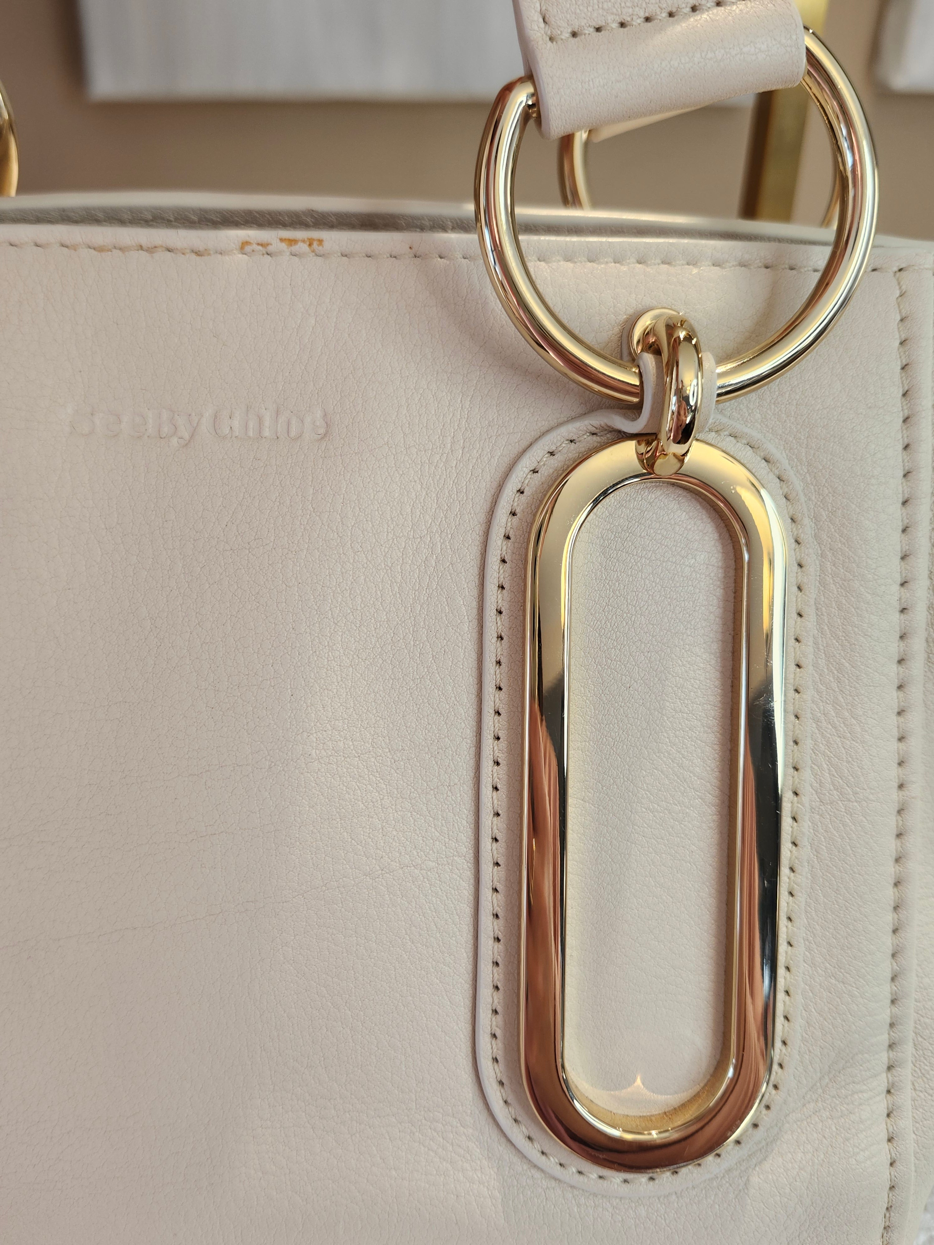 See by Chloé Paige Mini Leather 2-way Convertible Hand Bag in Cream