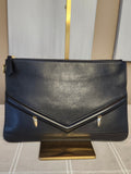 Fendi Black Leather Monster Clutch with Gold Accents