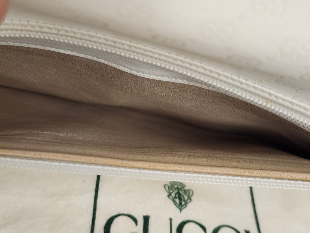 Gucci White Micro GG Leather 2 Way Women's (Clutch/Shoulder) Bag