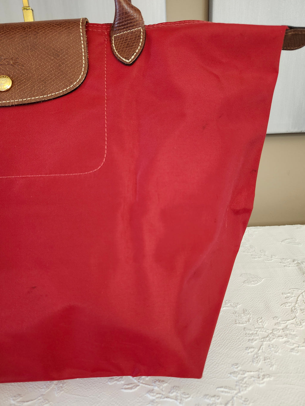 Longchamp Le Pliage "Shopping" Red Nylon and Leather Tote Bag