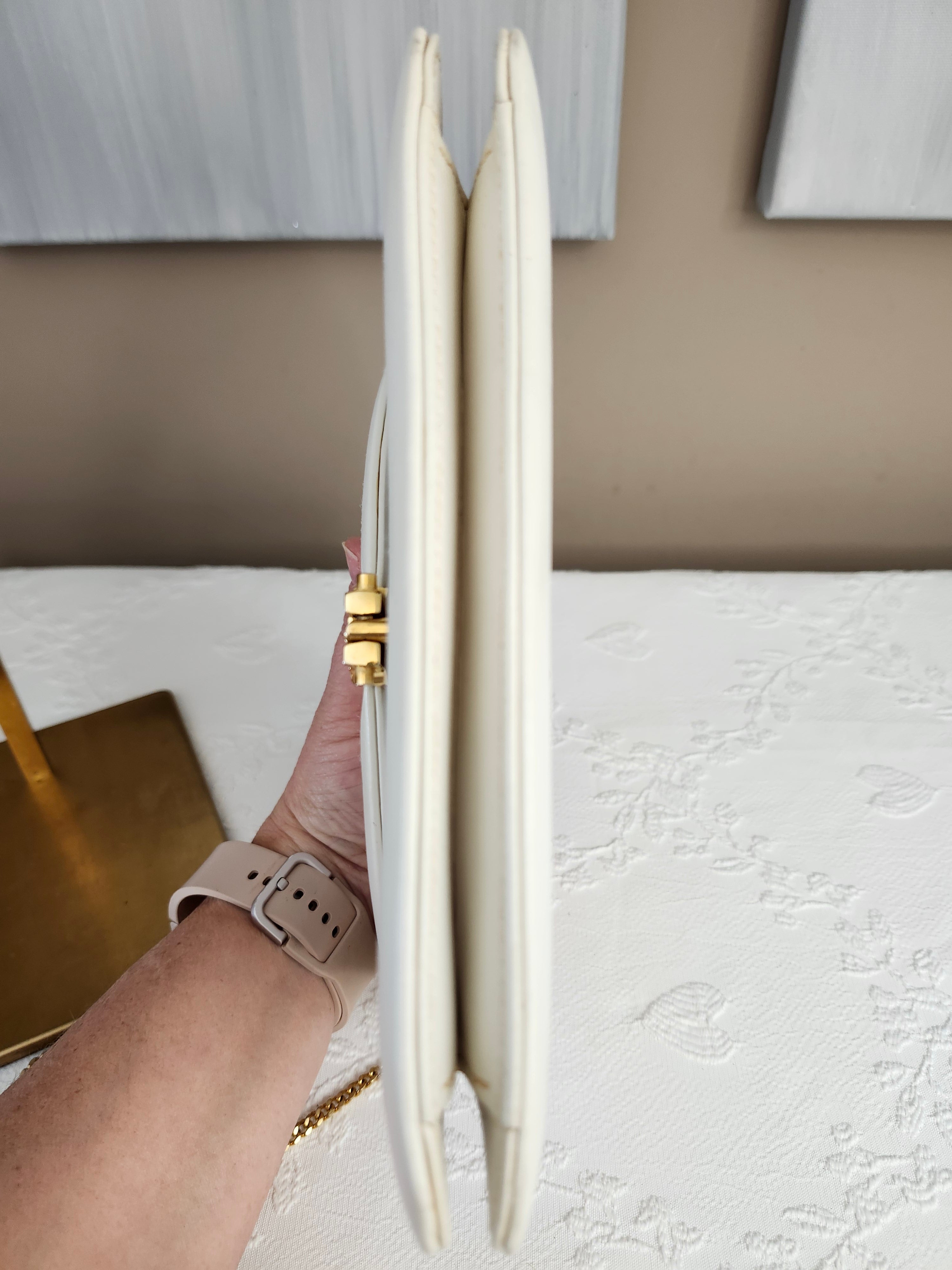 Christian Dior Calfskin White Leather Crossbody Chain Bag with Gold CD Clasp