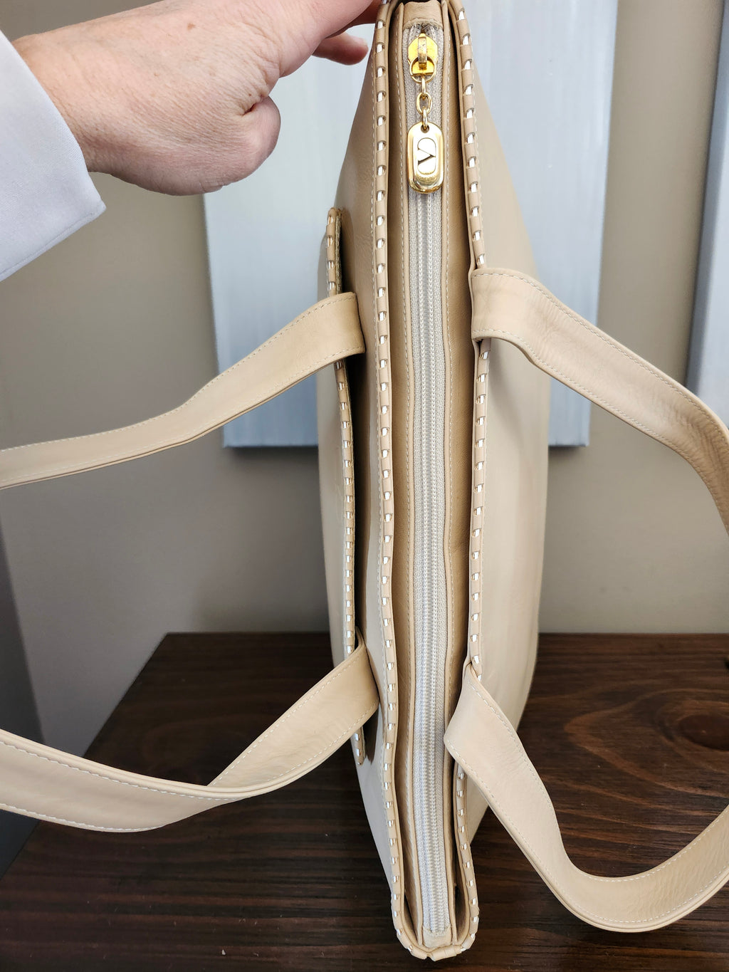 Valentino Garavani Calfskin Leather Tote in Beige