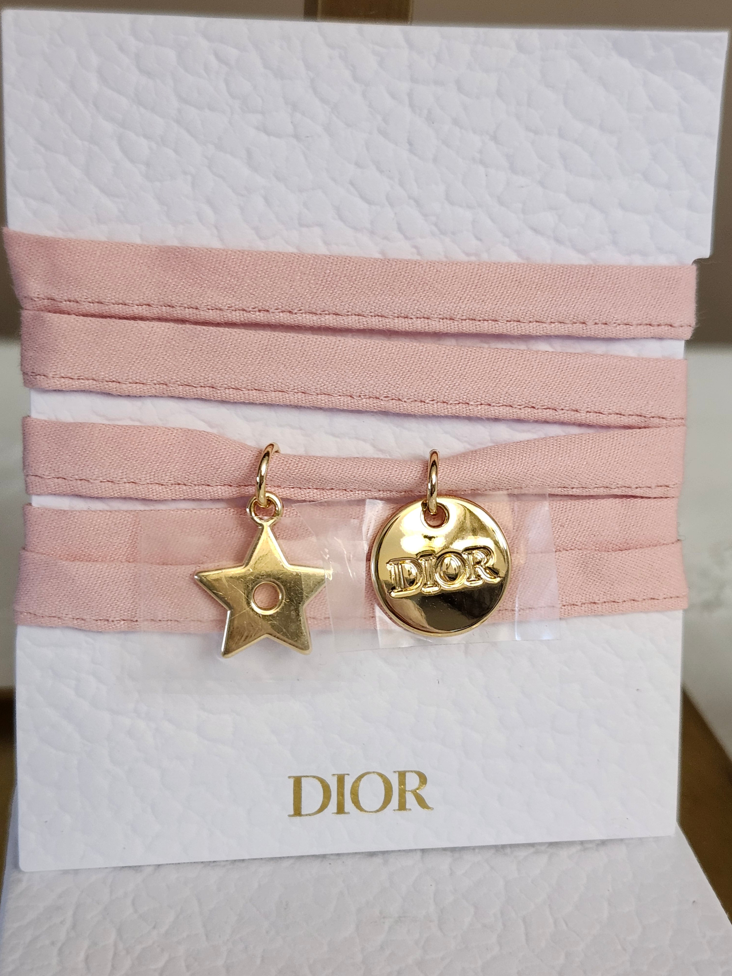 Christian Dior Accessories Bracelet Choker in Pink with Gold Charms