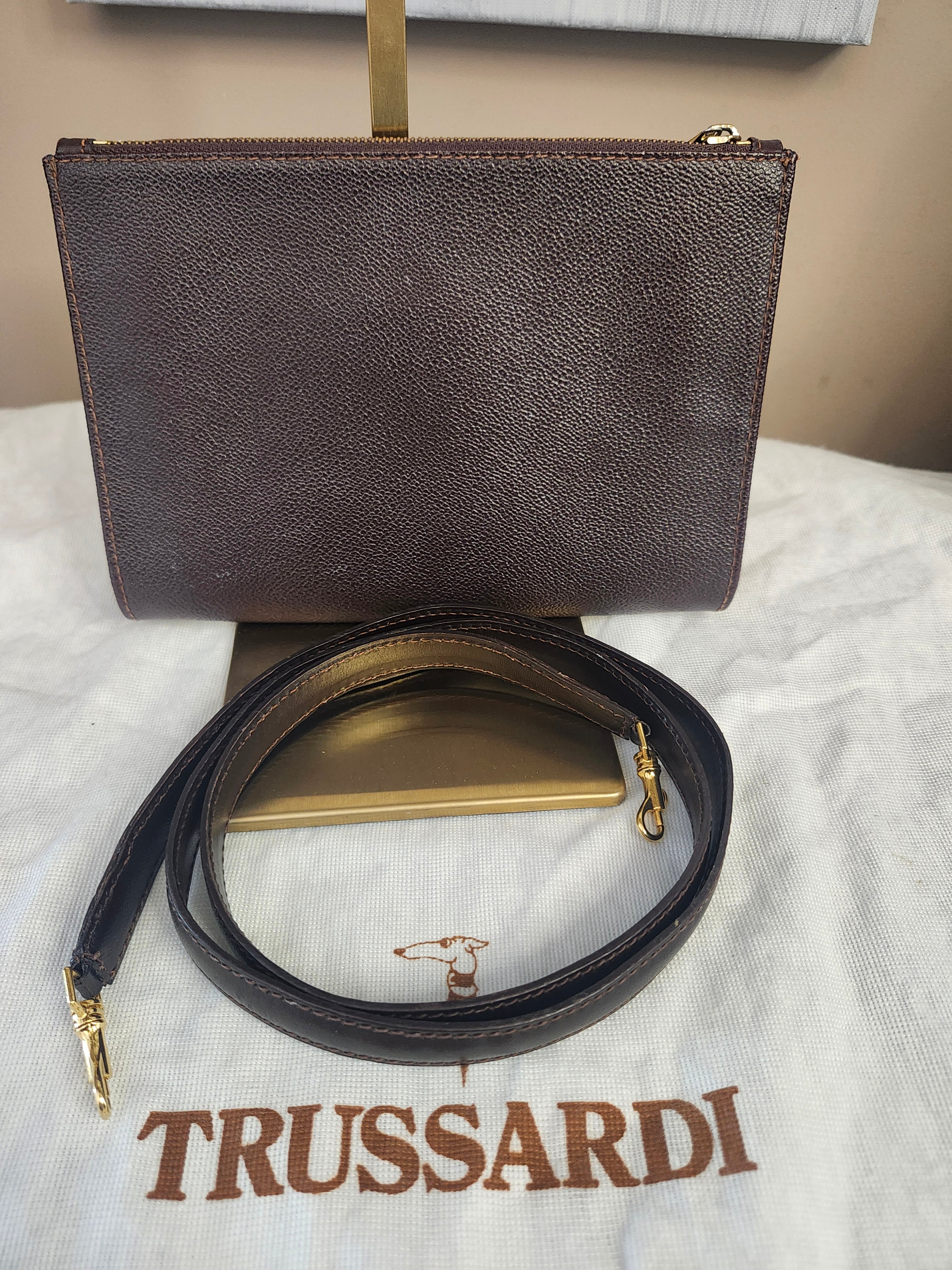 Trussardi Vintage Two Way Brown Leather Women's Bag With Pochette And Dustbag