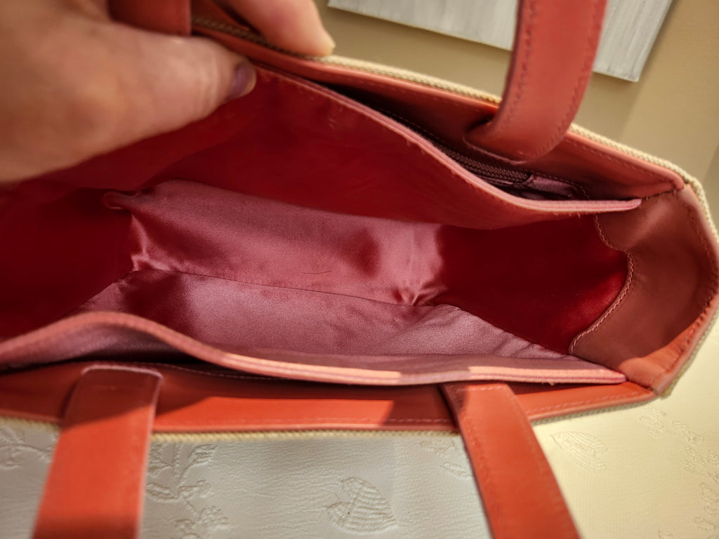 Prada Canvas Beige and Coral Small Tote Bag
