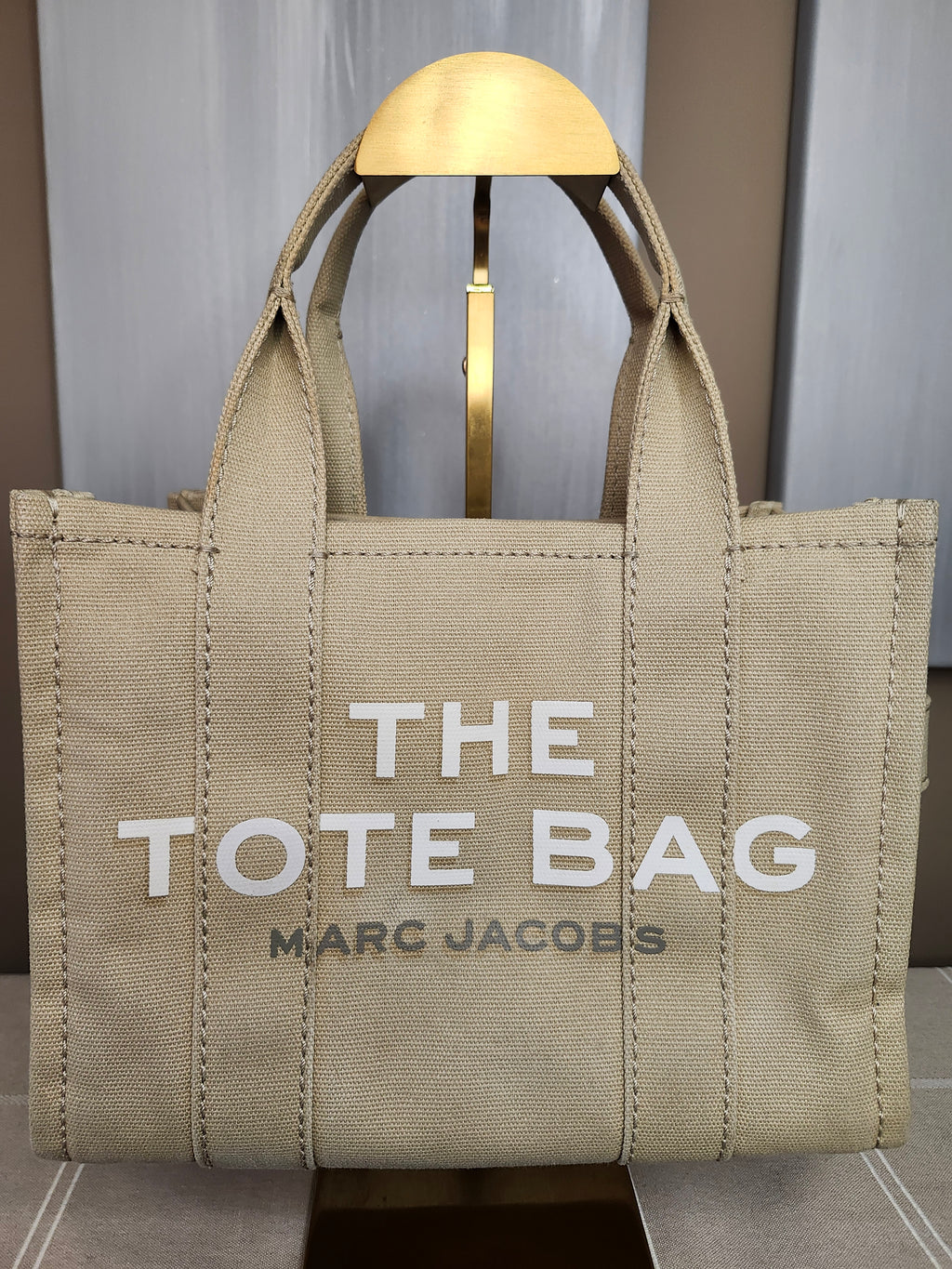 Marc Jacob's The Tote Bag Canvas Tote in Beige Canvas with Black Strap