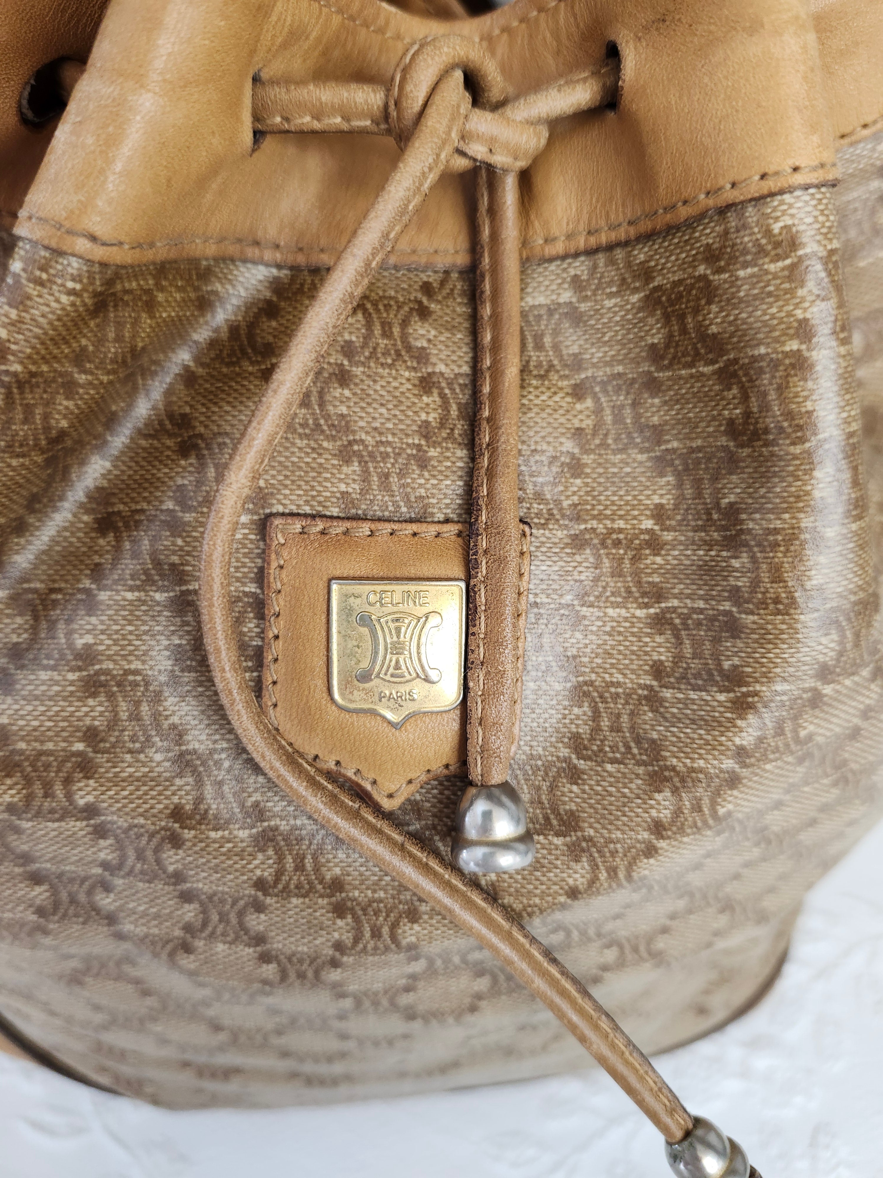 Celine Macadam Vintage Bucket Bag in Beige