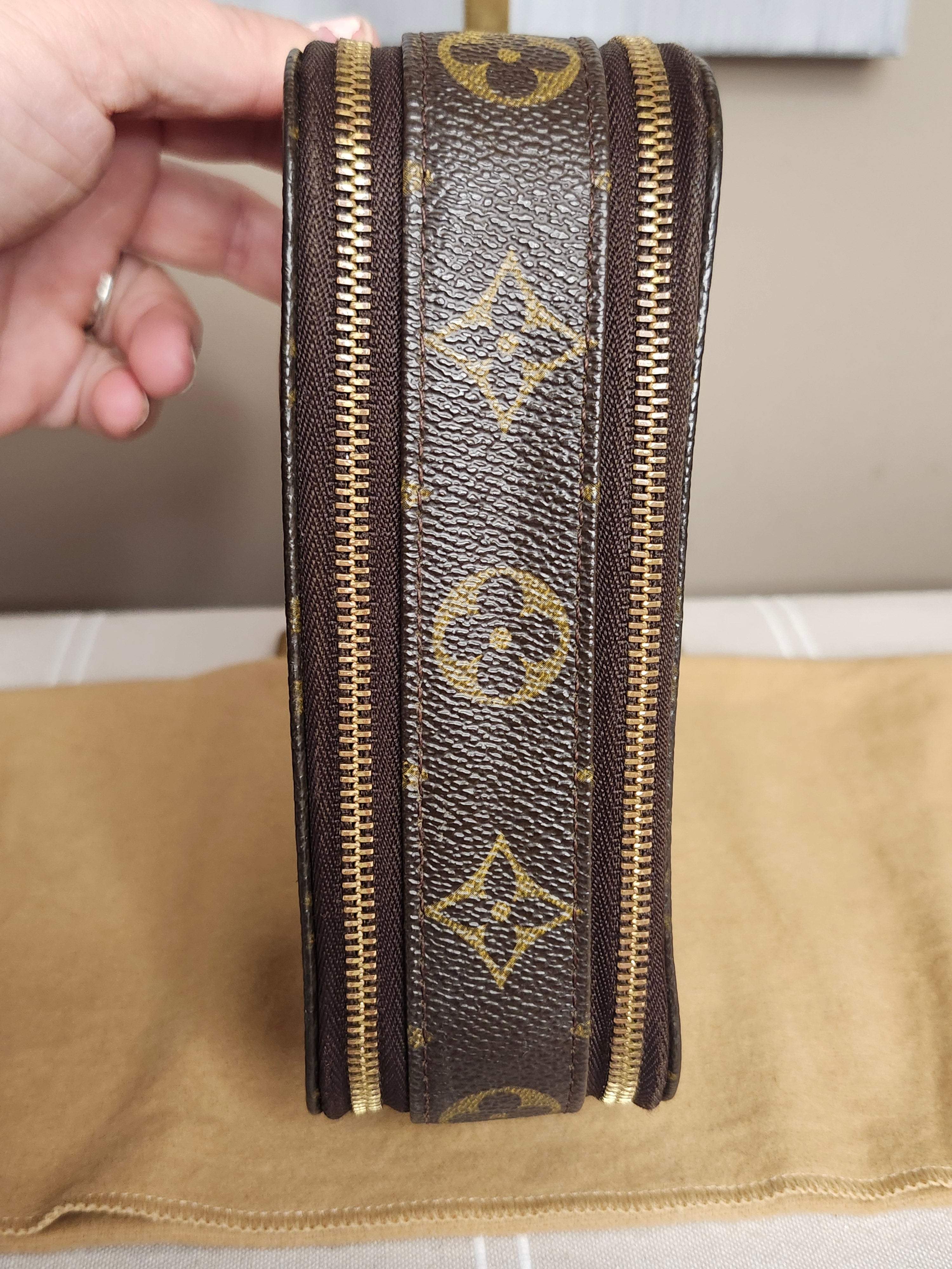 Louis Vuitton Monogram Trousse Blush Cosmetic Pouch In Brown And Tan