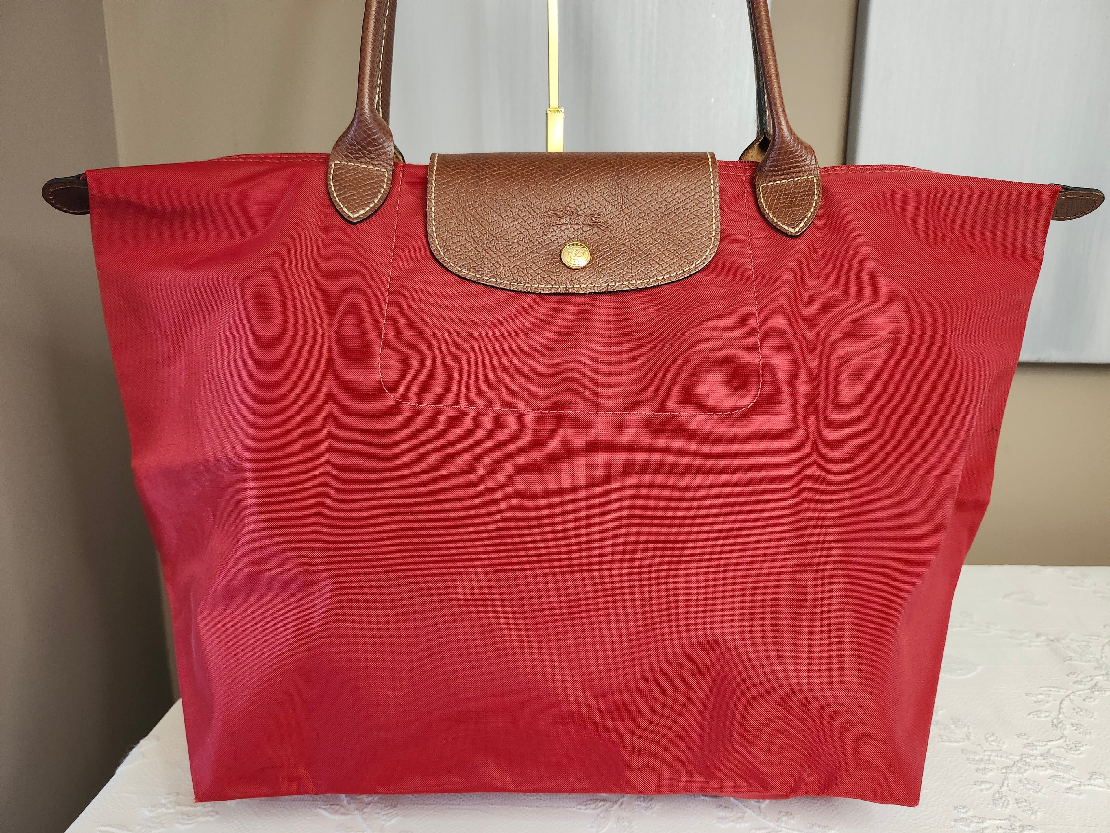 Longchamp Le Pliage "Shopping" Red Nylon and Leather Tote Bag