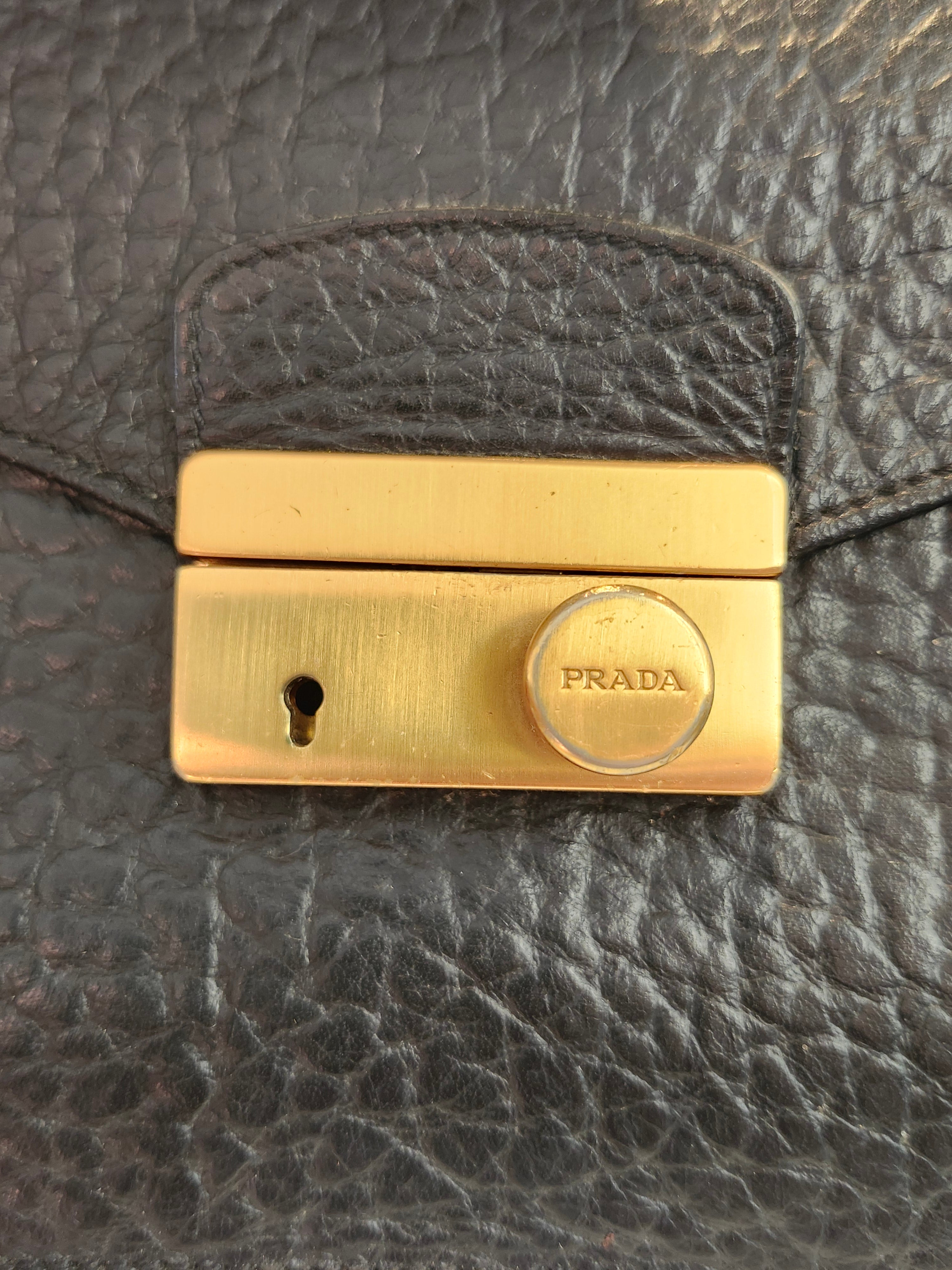 Prada Black Pebbled Leather Clutch or Crossbody Bag