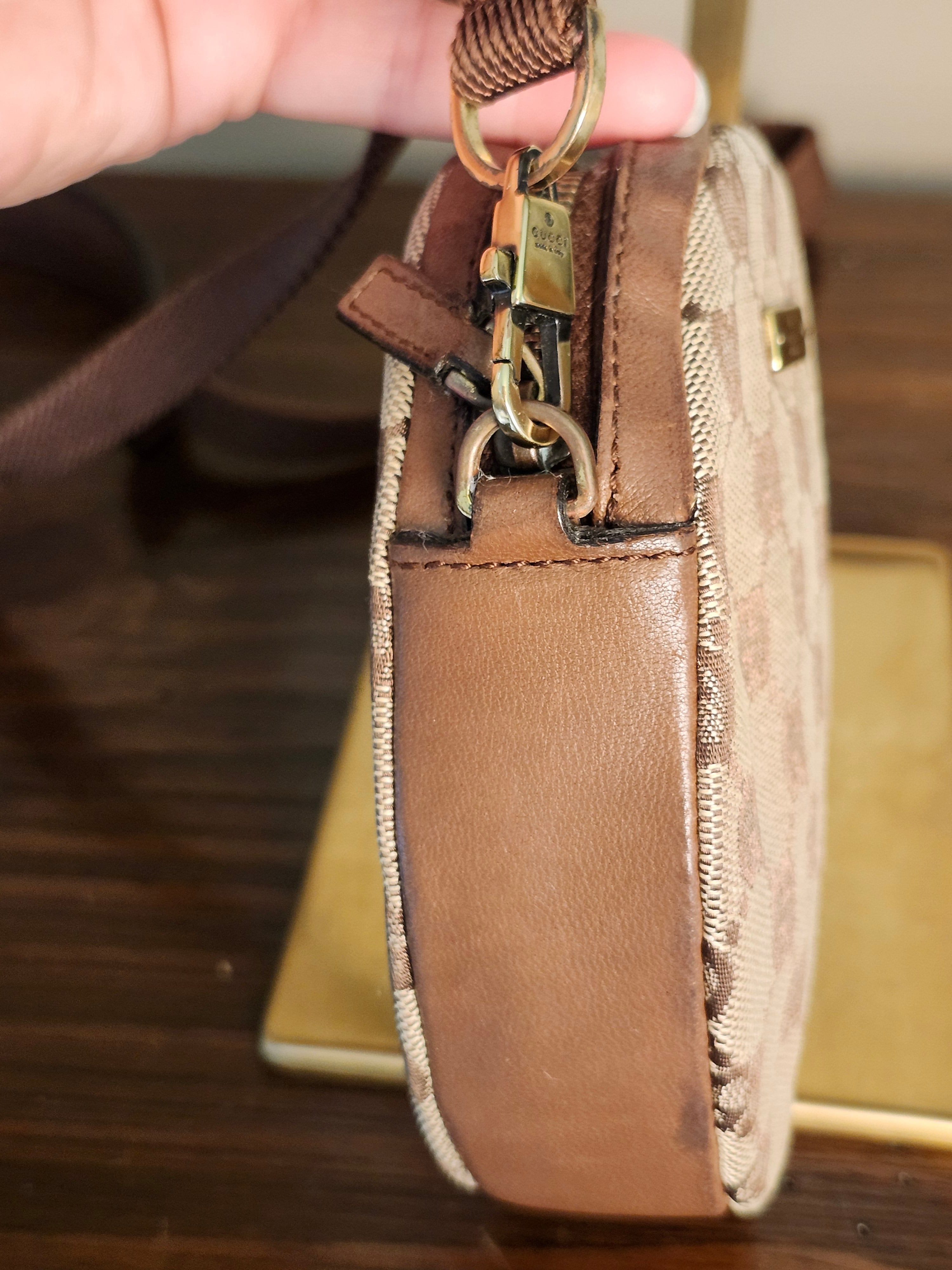 Gucci Bree Beige and Brown GG Canvas and Leather Round Circle Crossbody Bag