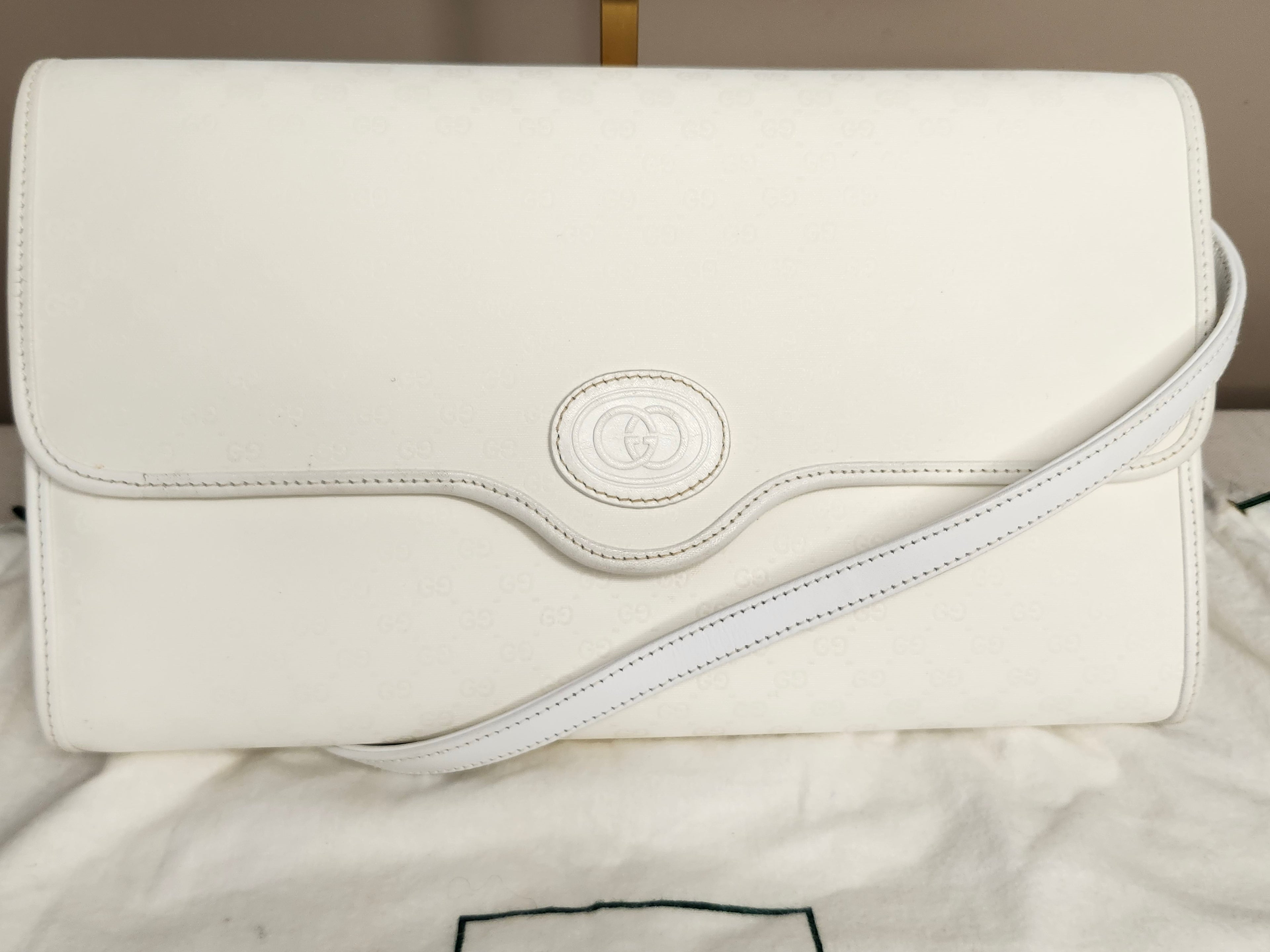 Gucci White Micro GG Leather 2 Way Women's (Clutch/Shoulder) Bag