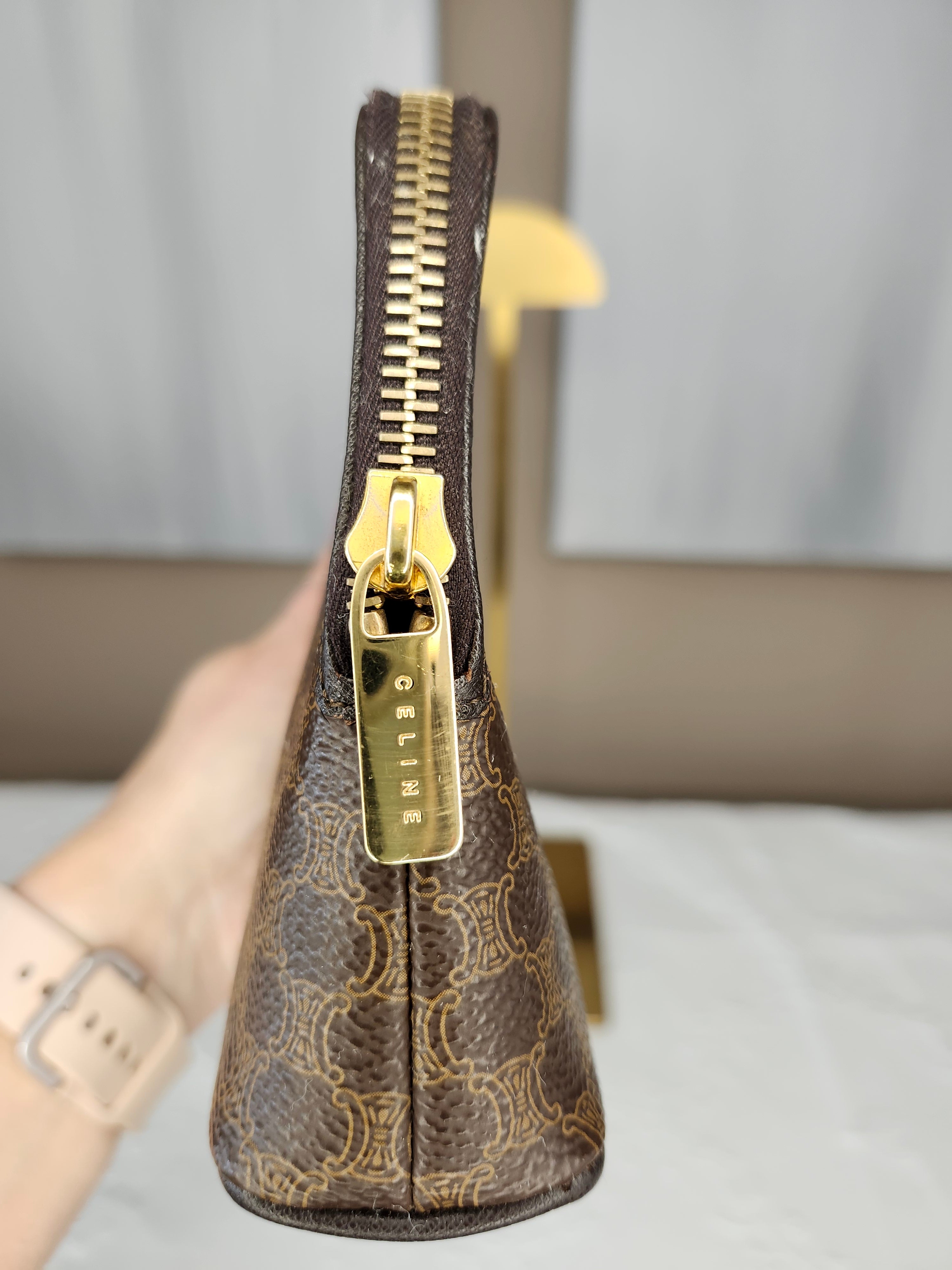 Celine Macadam Clutch Cosmetic Patterned Pouch With Gold Hardware