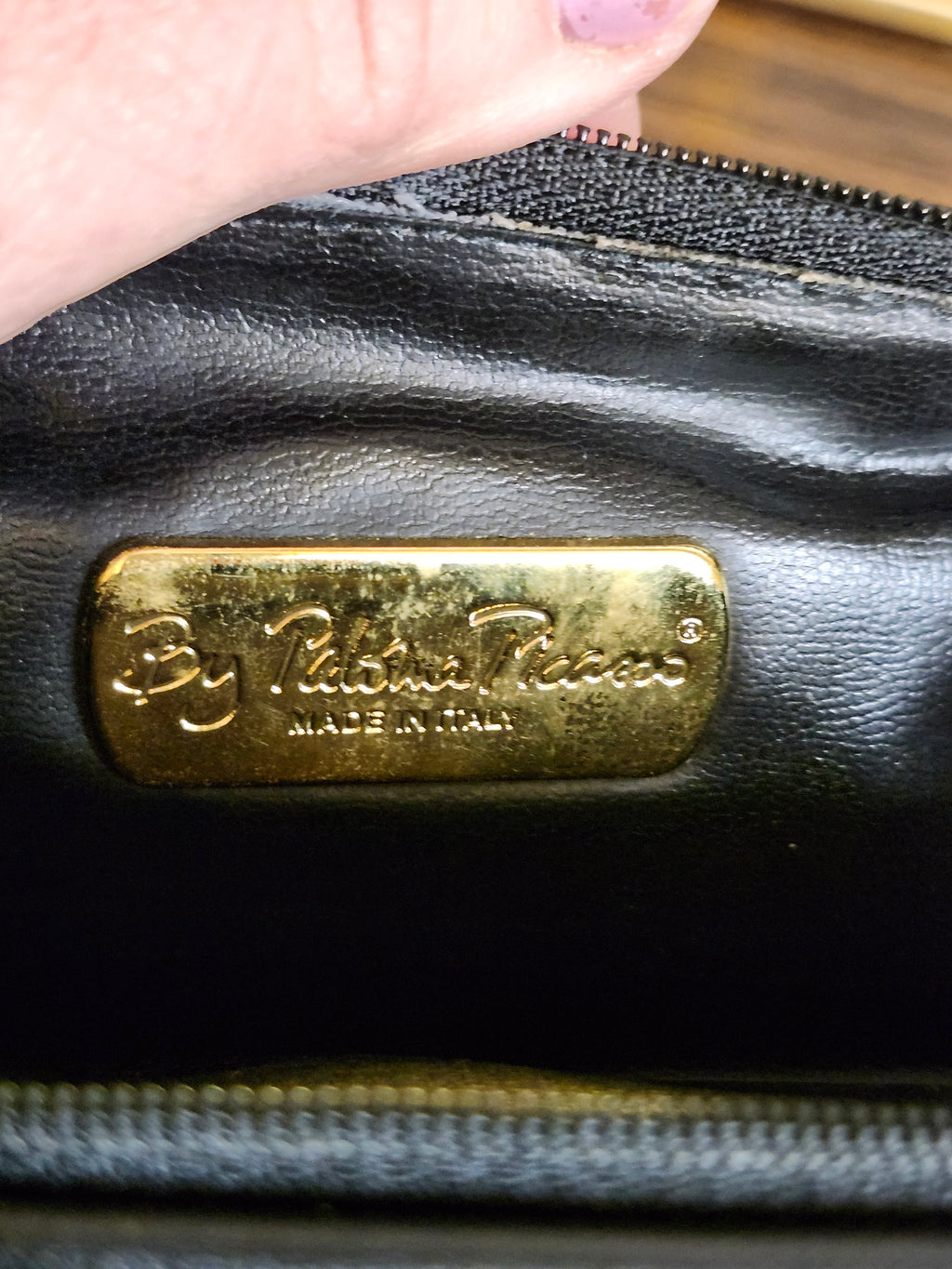 Paloma Picasso By Tiffany Clutch Cosmetic Black Leather Pouch with Gold X Accent