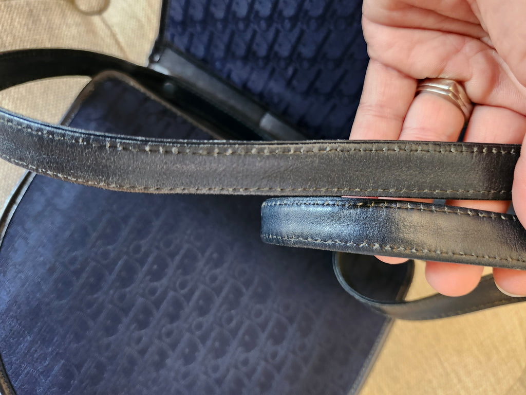 Christian Dior Cannage Trotter Saddle Canvas Bag in Navy