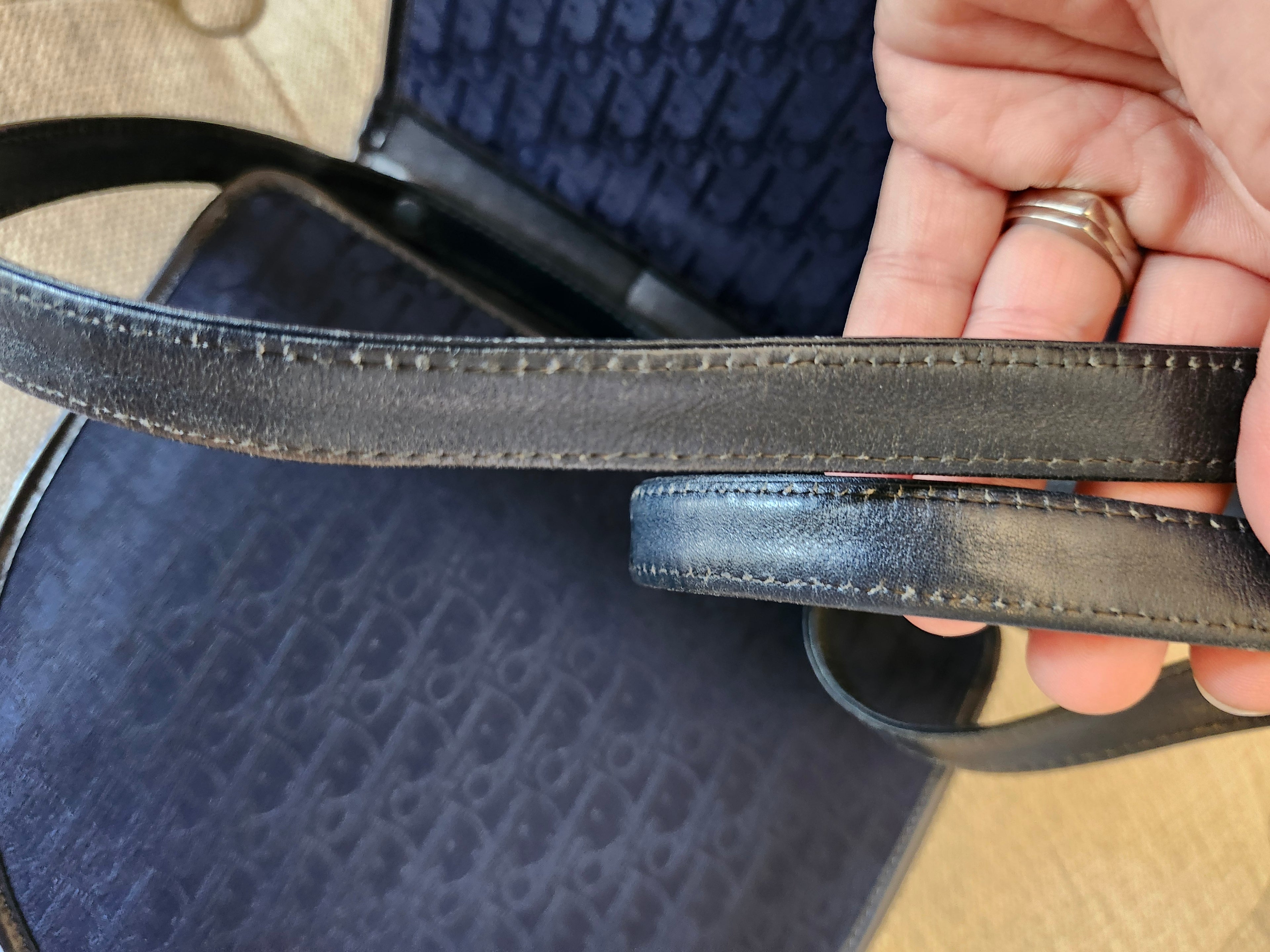 Christian Dior Cannage Trotter Saddle Canvas Bag in Navy