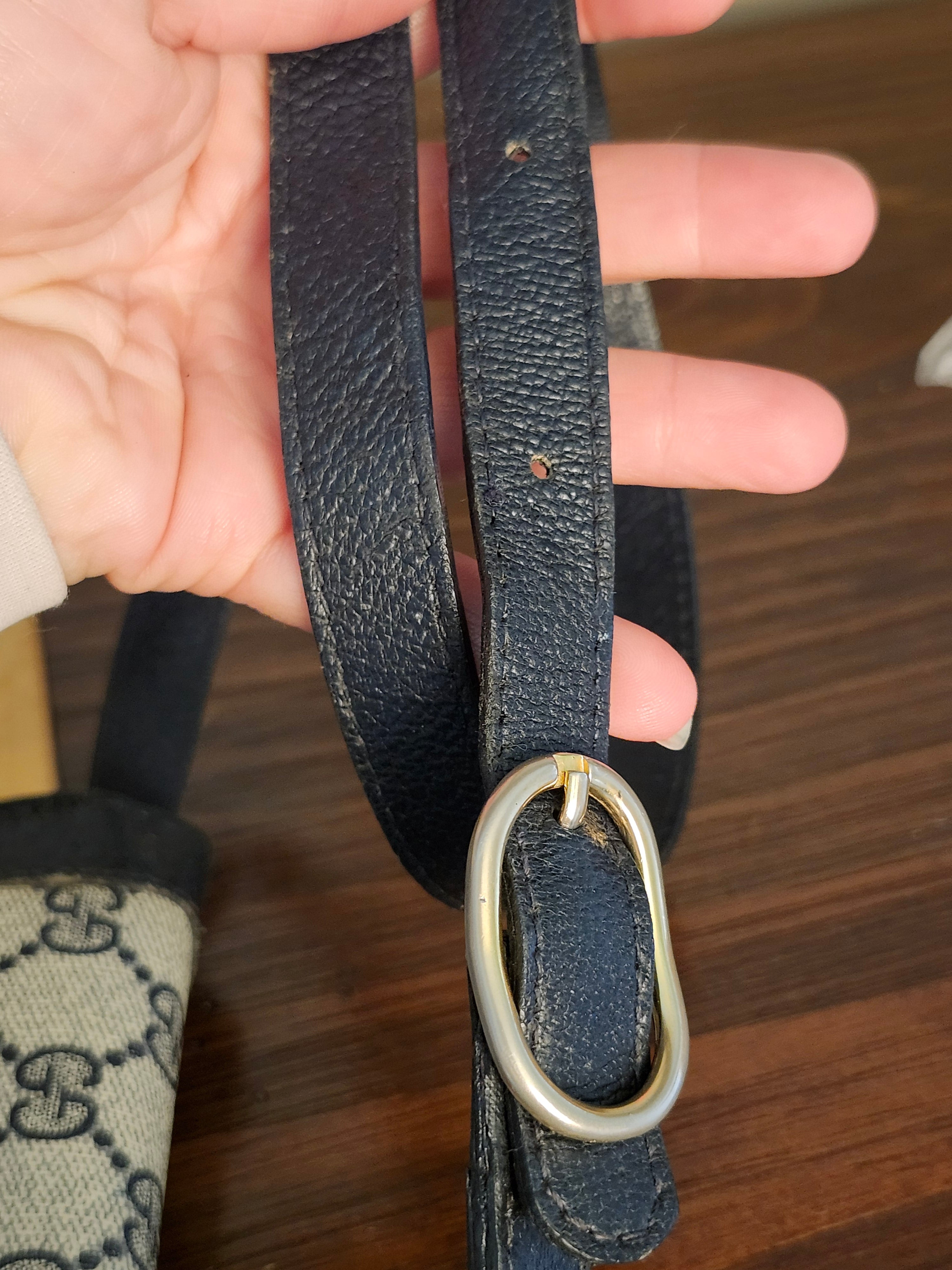 Gucci GG Supreme Sherry Line Stripe Shoulder Bag in Navy Gray, Gold and Red