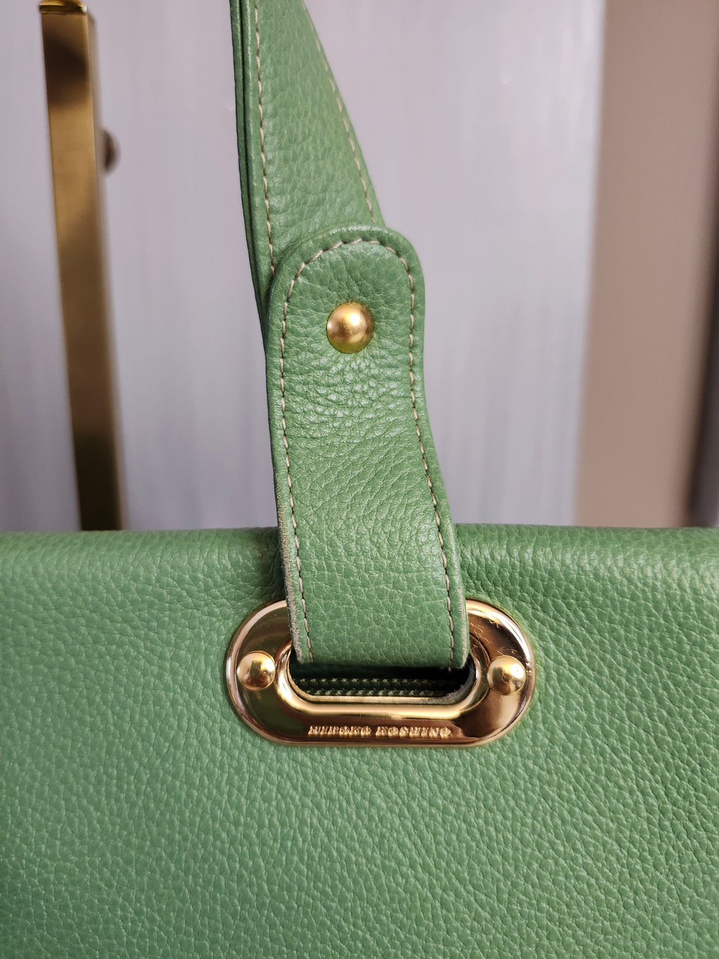 Hiroko Koshino Green Leather Handbag with Gold Hardware