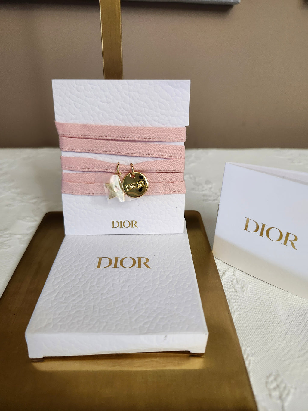 Christian Dior Accessories Bracelet Choker in Pink with Gold Charms