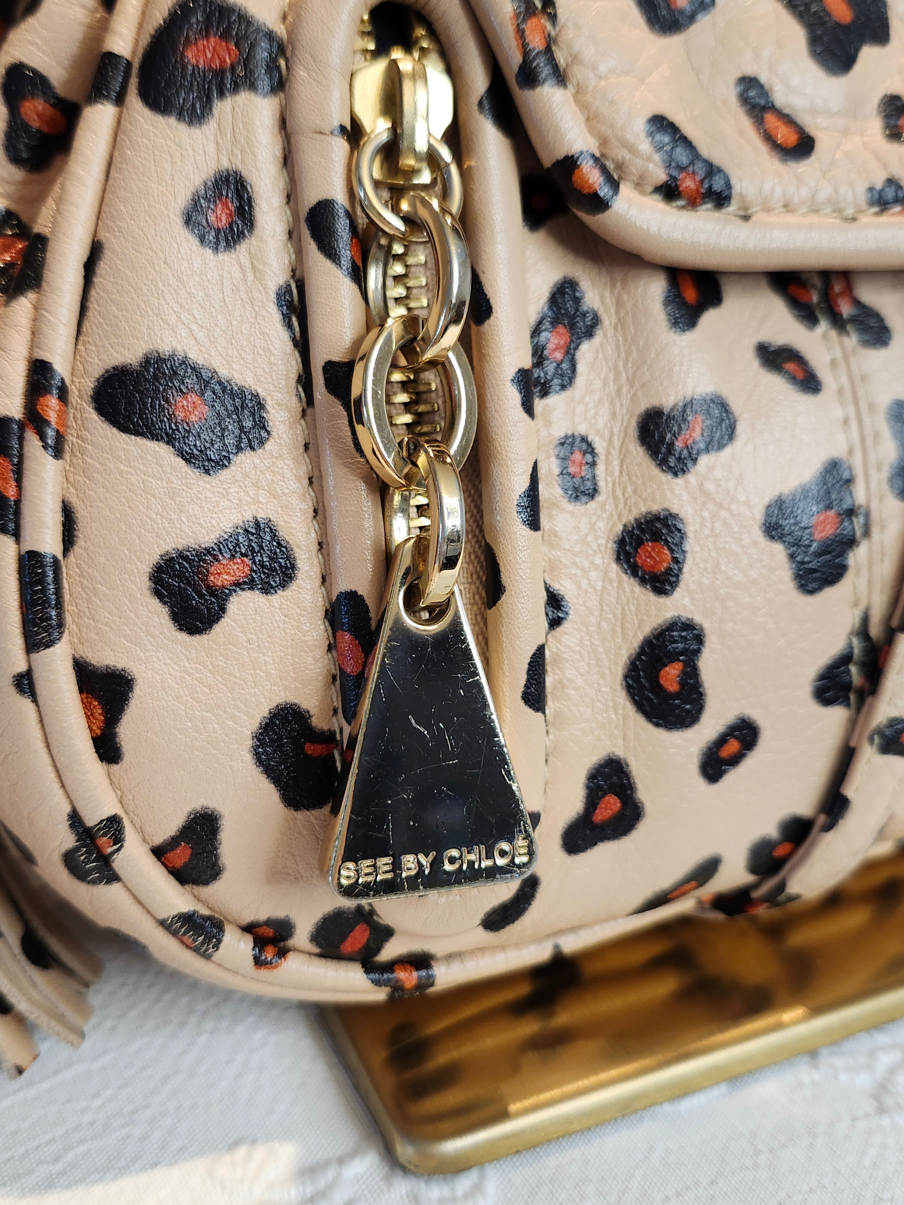 See by Chloe Animal Print Crossbody Hobo Bag with Double Gold Zip Hardware