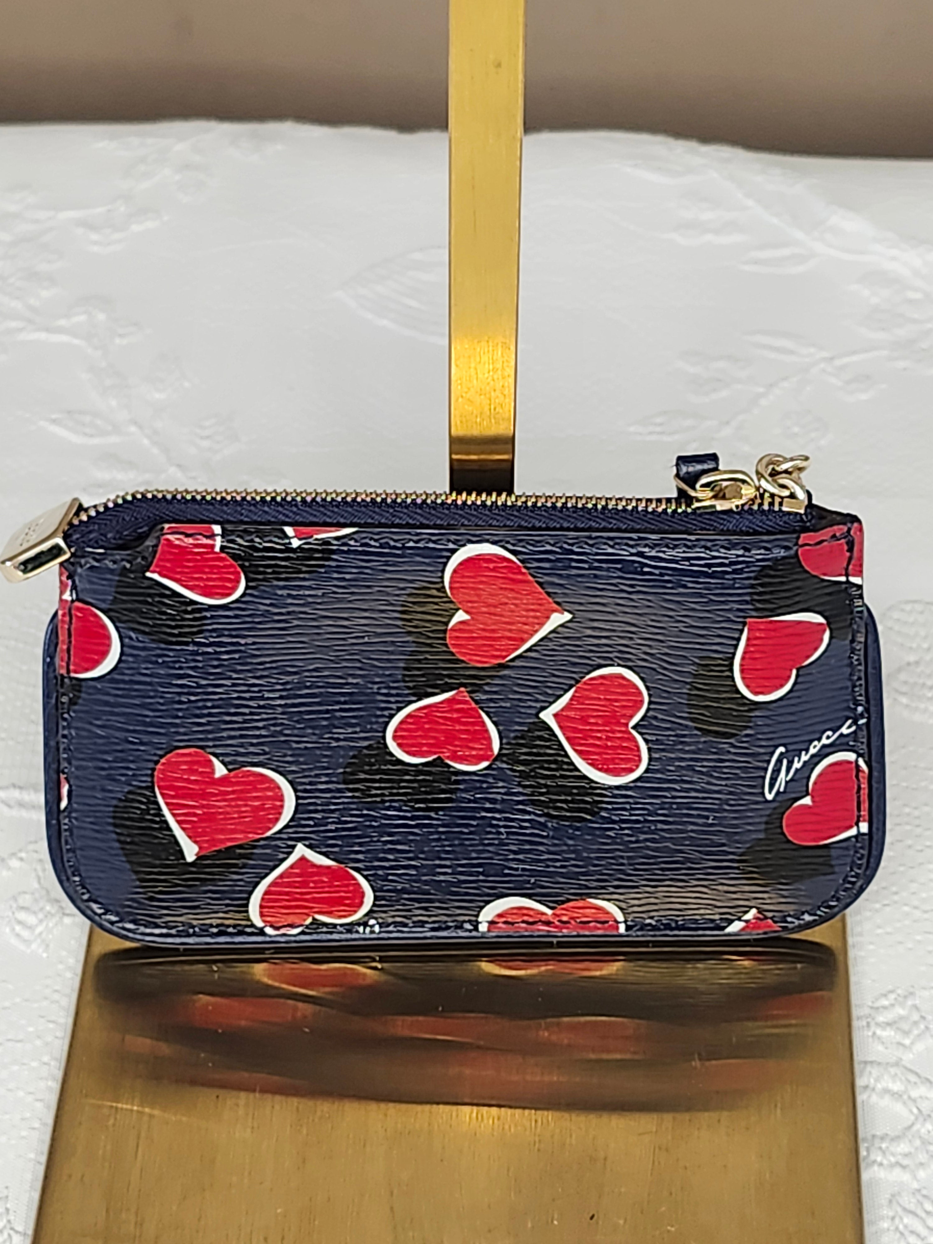 Gucci Bloom Navy Heart Print Women's Coin Key Purse