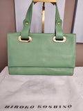 Hiroko Koshino Green Leather Handbag with Gold Hardware
