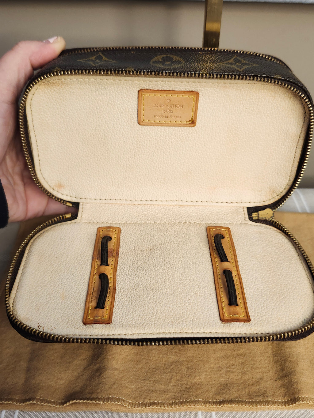 Louis Vuitton Monogram Trousse Blush Cosmetic Pouch In Brown And Tan