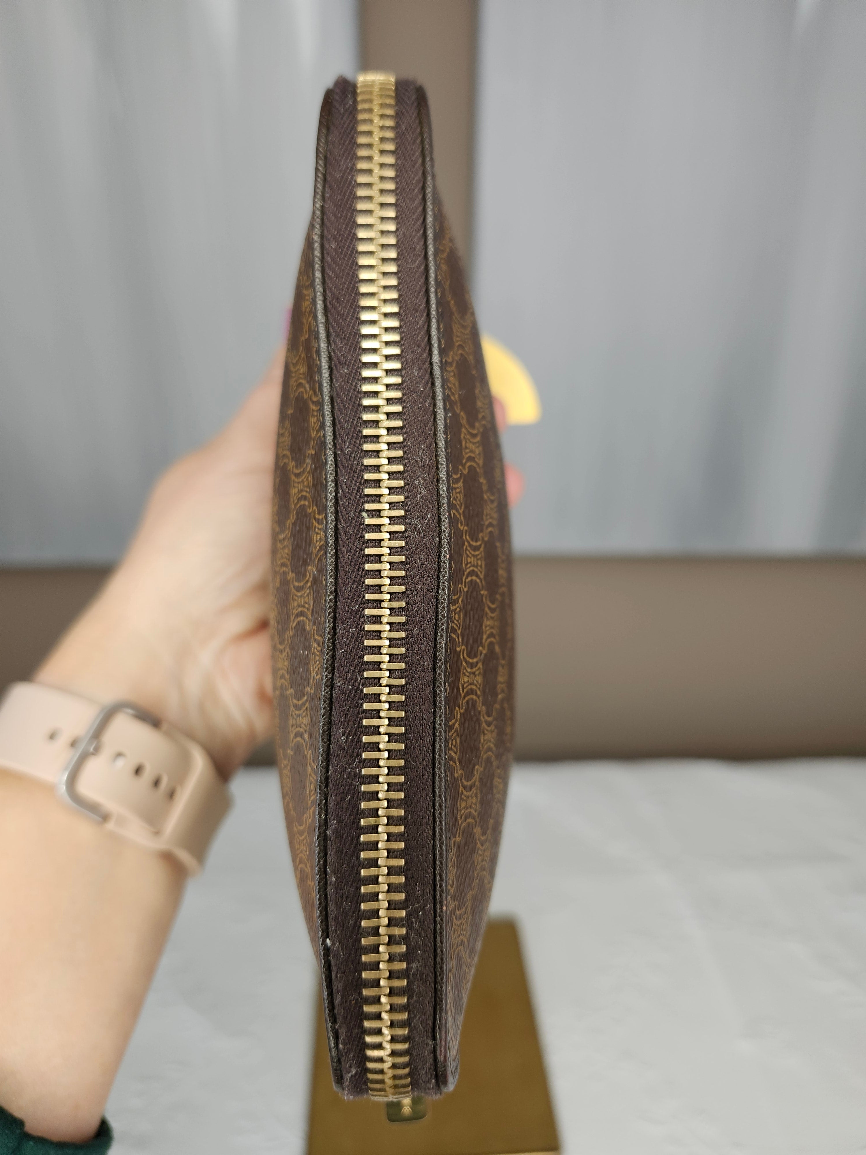 Celine Macadam Clutch Cosmetic Patterned Pouch With Gold Hardware