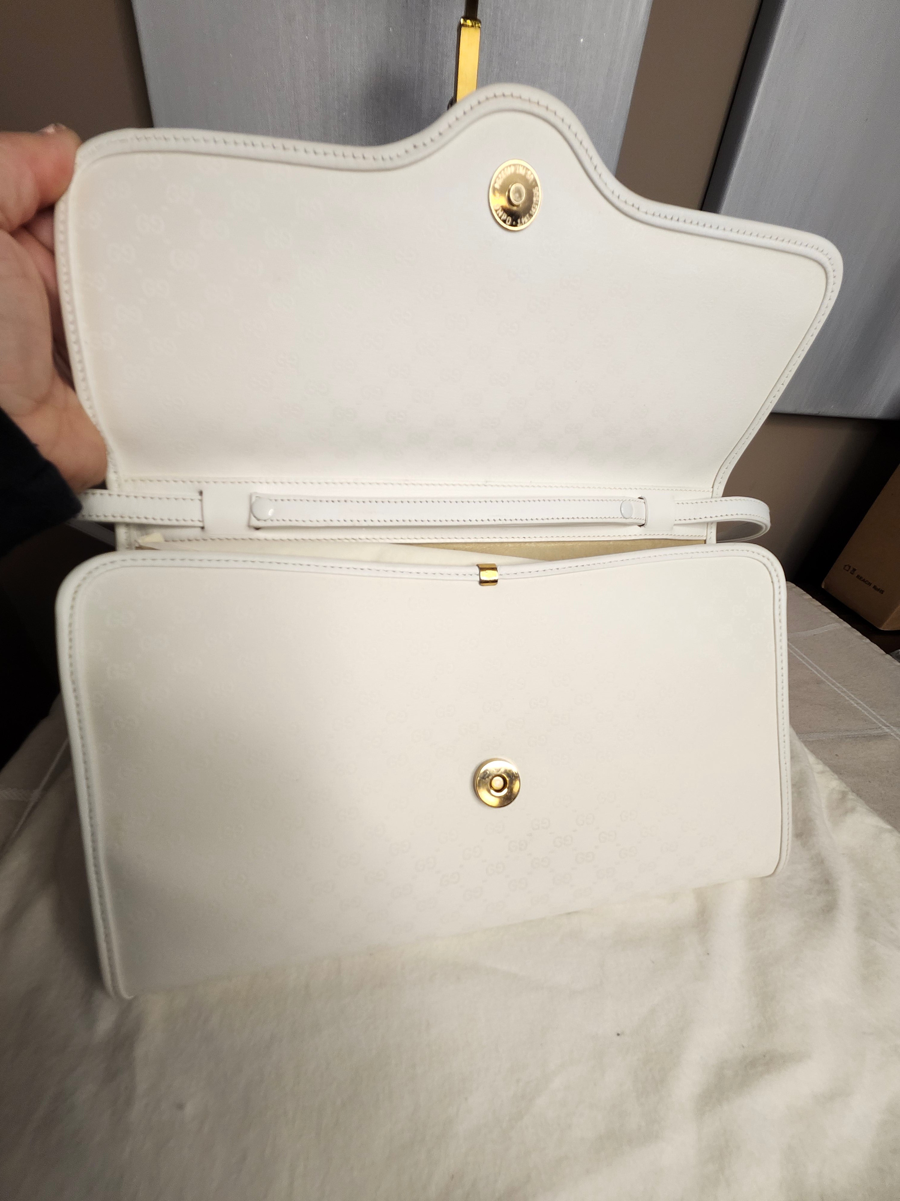 Gucci White Micro GG Leather 2 Way Women's (Clutch/Shoulder) Bag