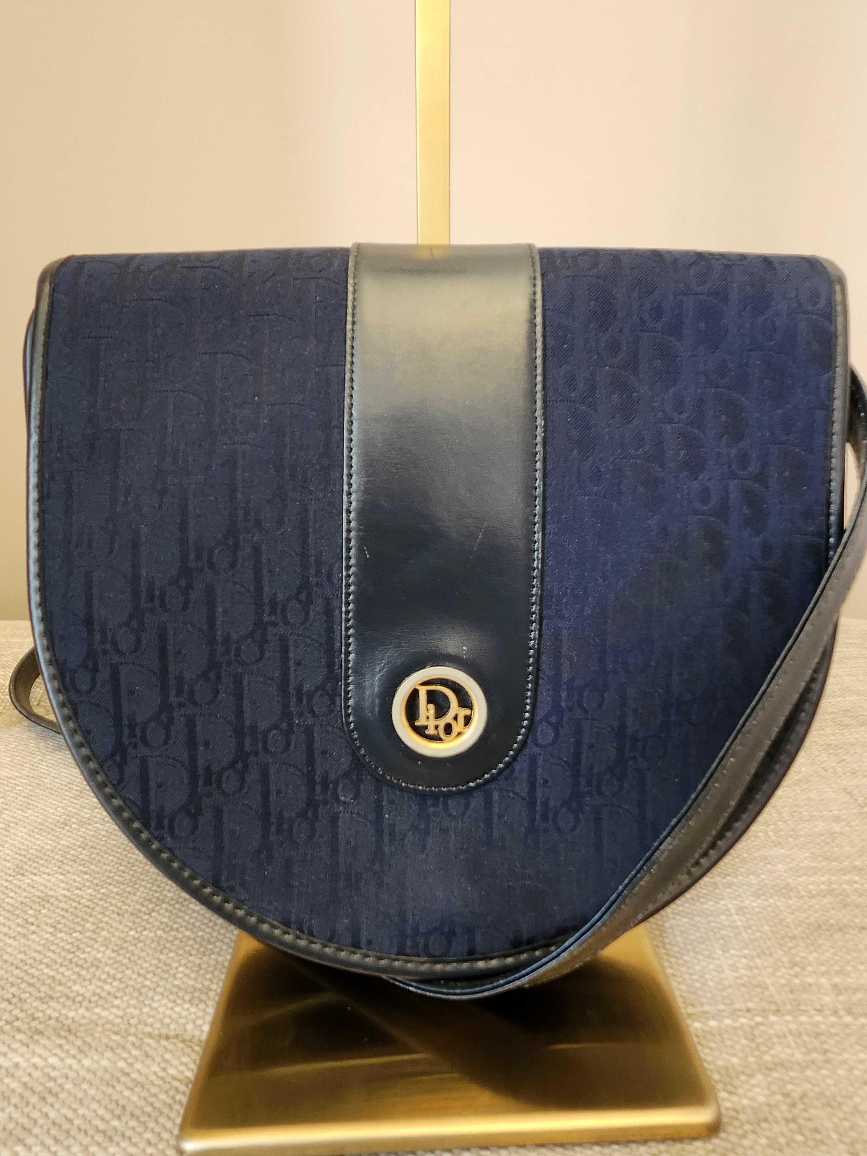 Christian Dior Cannage Trotter Saddle Canvas Bag in Navy