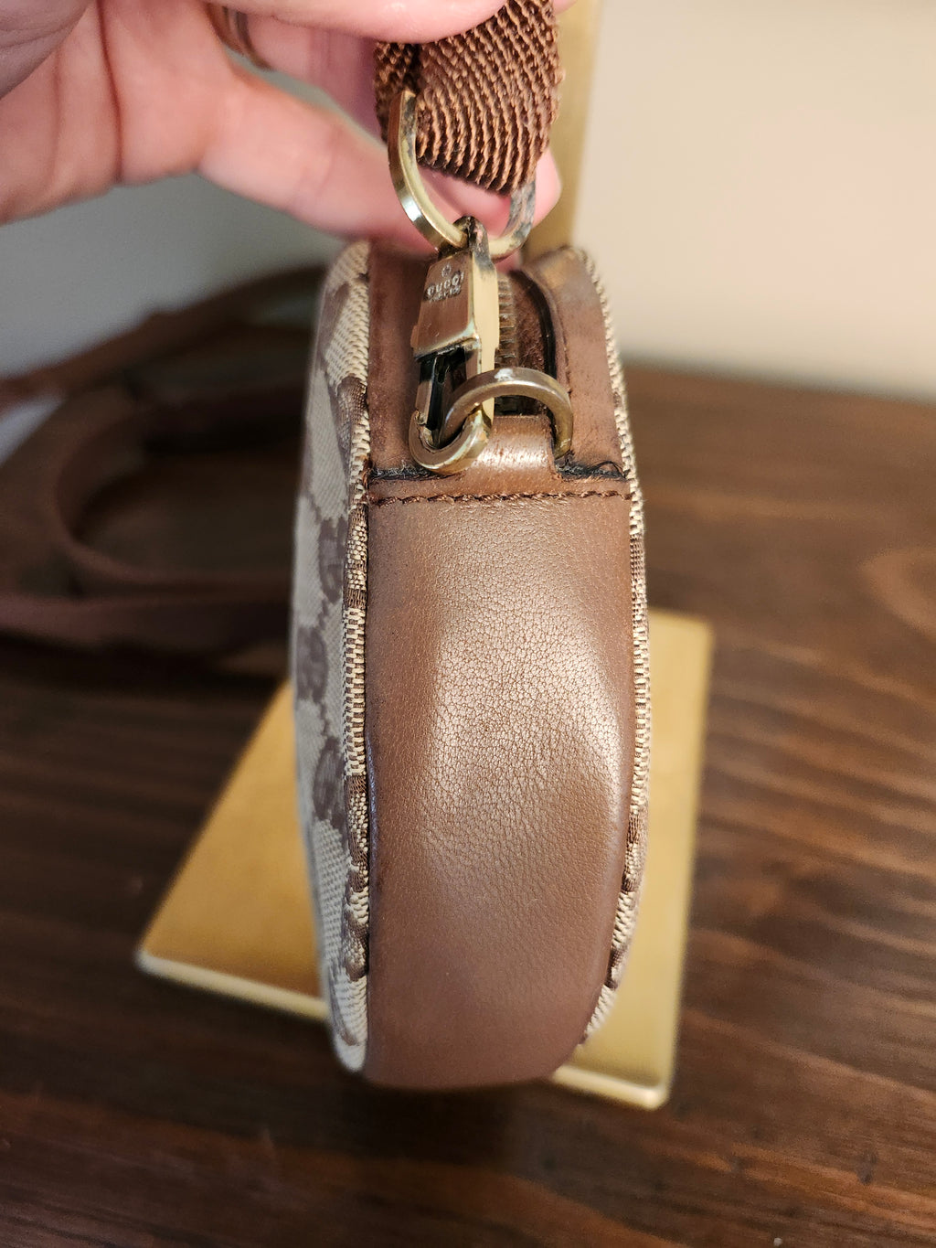 Gucci Bree Beige and Brown GG Canvas and Leather Round Circle Crossbody Bag