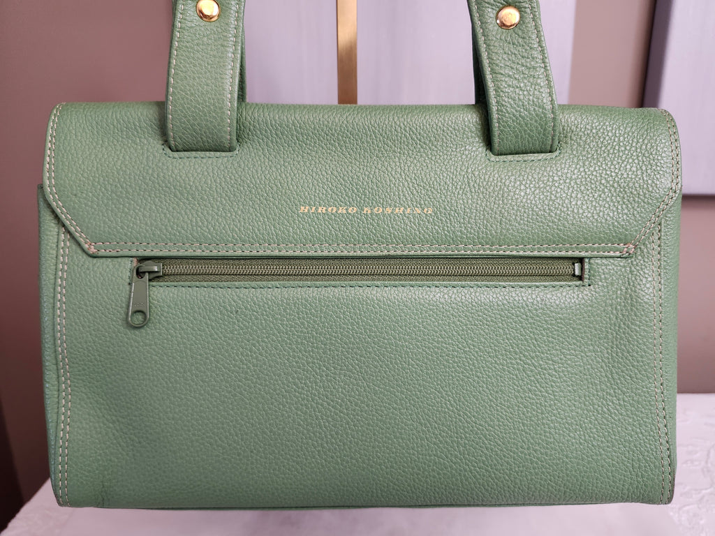 Hiroko Koshino Green Leather Handbag with Gold Hardware