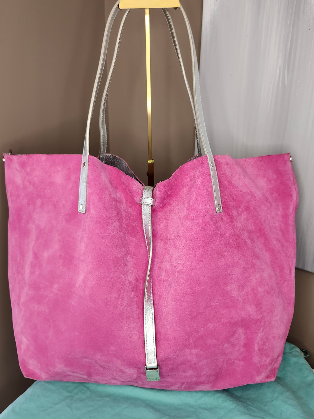 Tiffany & Co. Reversible Tote Bag in Pink Suede and Silver