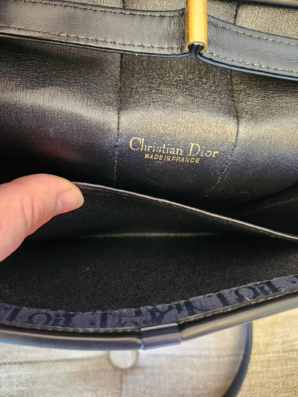 Christian Dior Cannage Trotter Saddle Canvas Bag in Navy