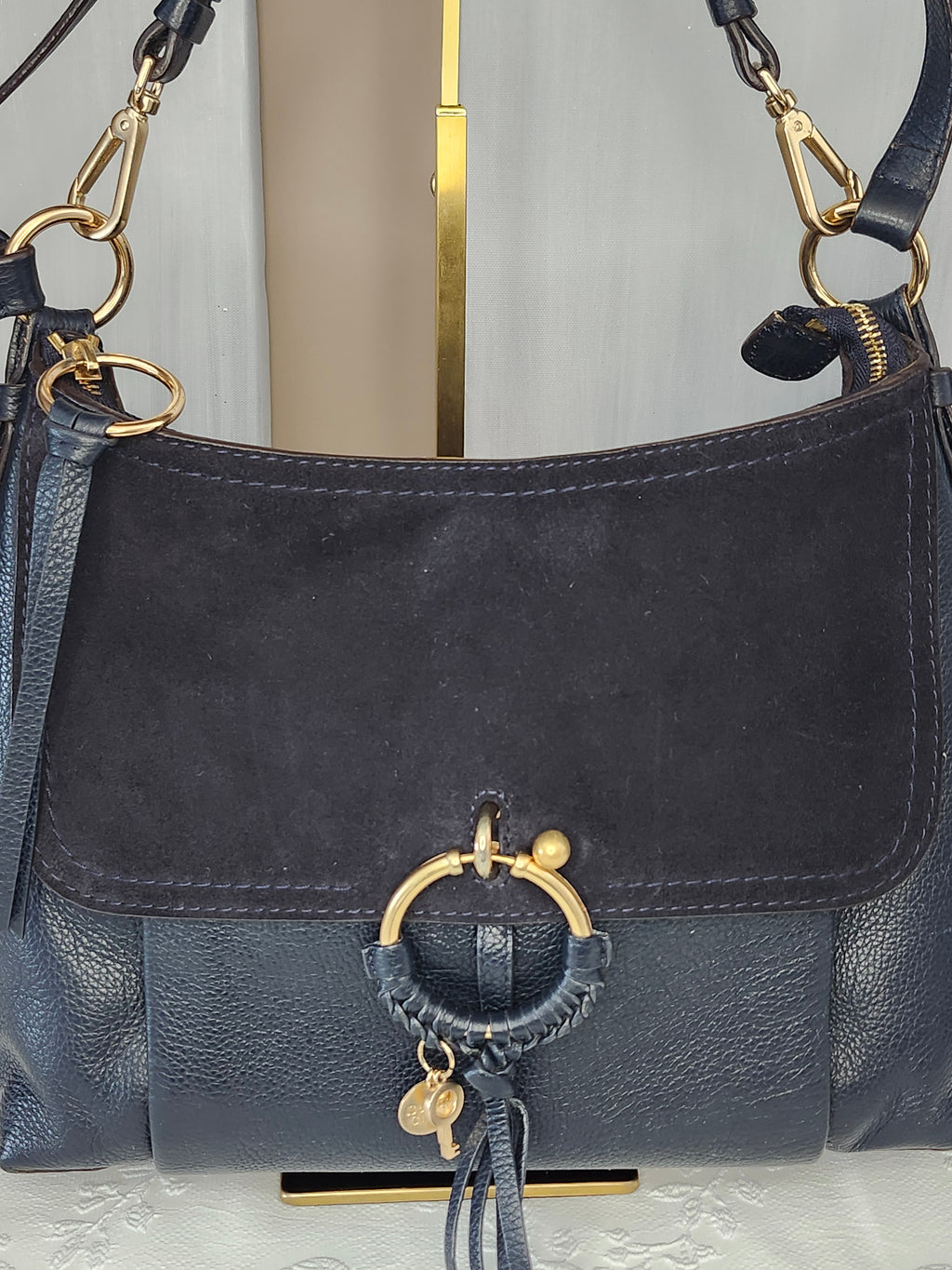 SEE BY CHLOE Joan Suede and Textured Leather 2 Way Bag In Black