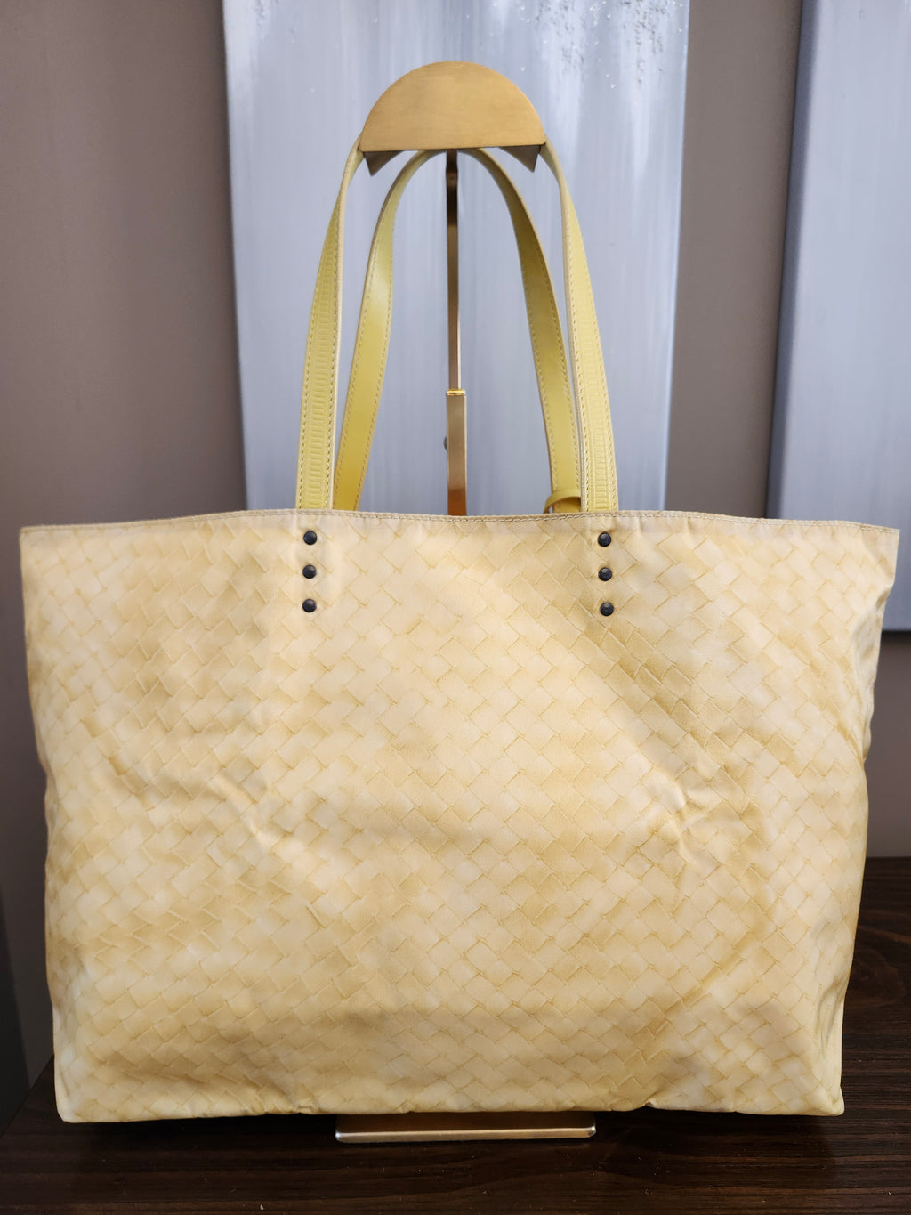 Bottega Veneta Intrecciato Illusion Yellow Nylon Tote with Bag Charm