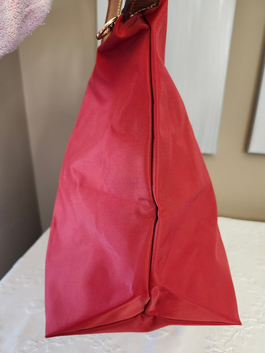 Longchamp Le Pliage "Shopping" Red Nylon and Leather Tote Bag