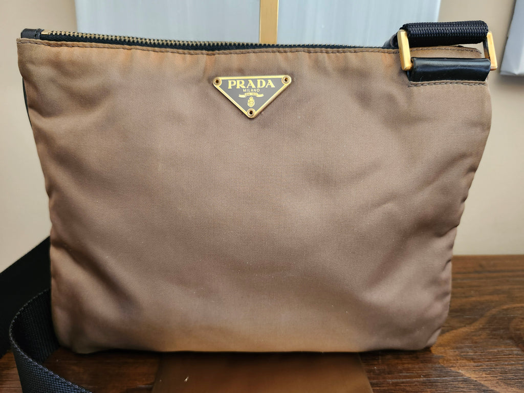 Prada Tessuto Brown Nylon Triangle Logo Shoulder Bag