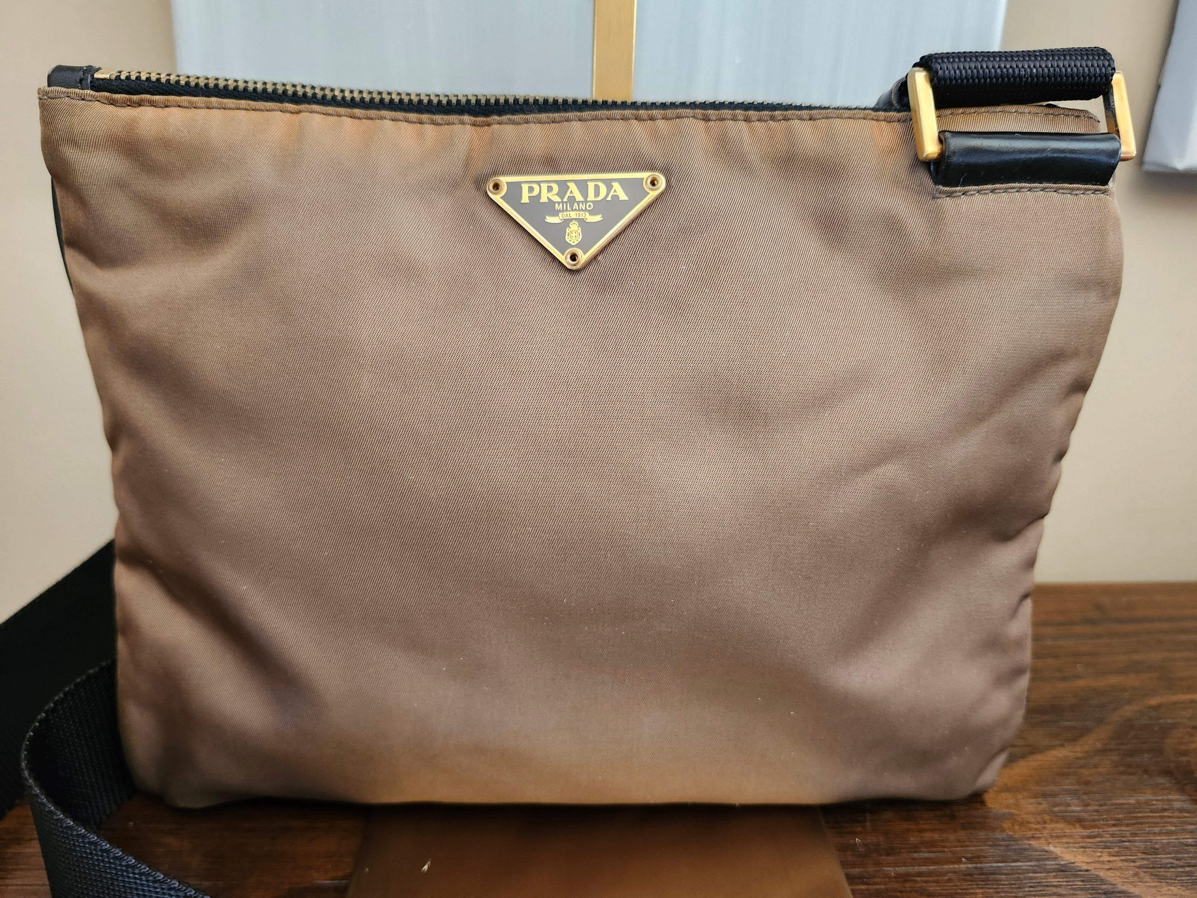 Prada Tessuto Brown Nylon Triangle Logo Shoulder Bag