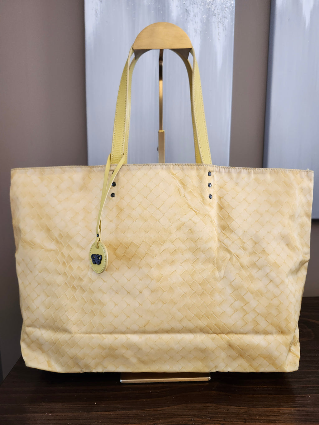 Bottega Veneta Intrecciato Illusion Yellow Nylon Tote with Bag Charm