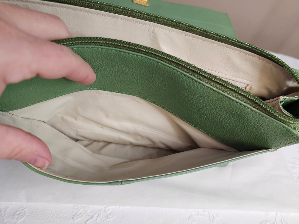 Hiroko Koshino Green Leather Handbag with Gold Hardware