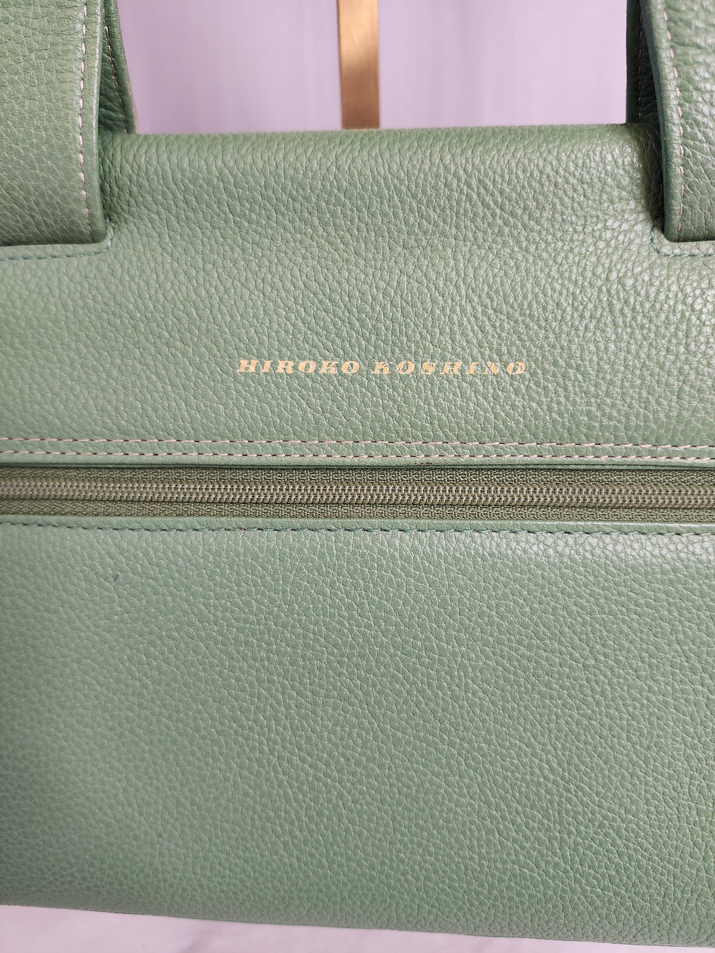 Hiroko Koshino Green Leather Handbag with Gold Hardware