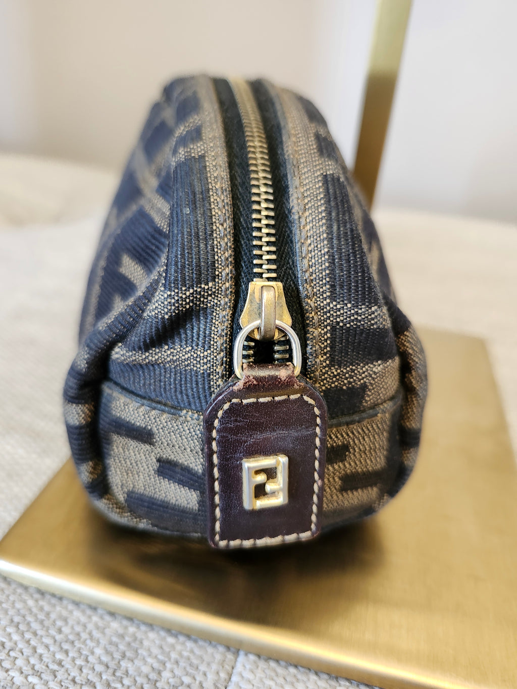 Fendi Zucca FF Canvas Mini Pouch Clutch Cosmetic Bag