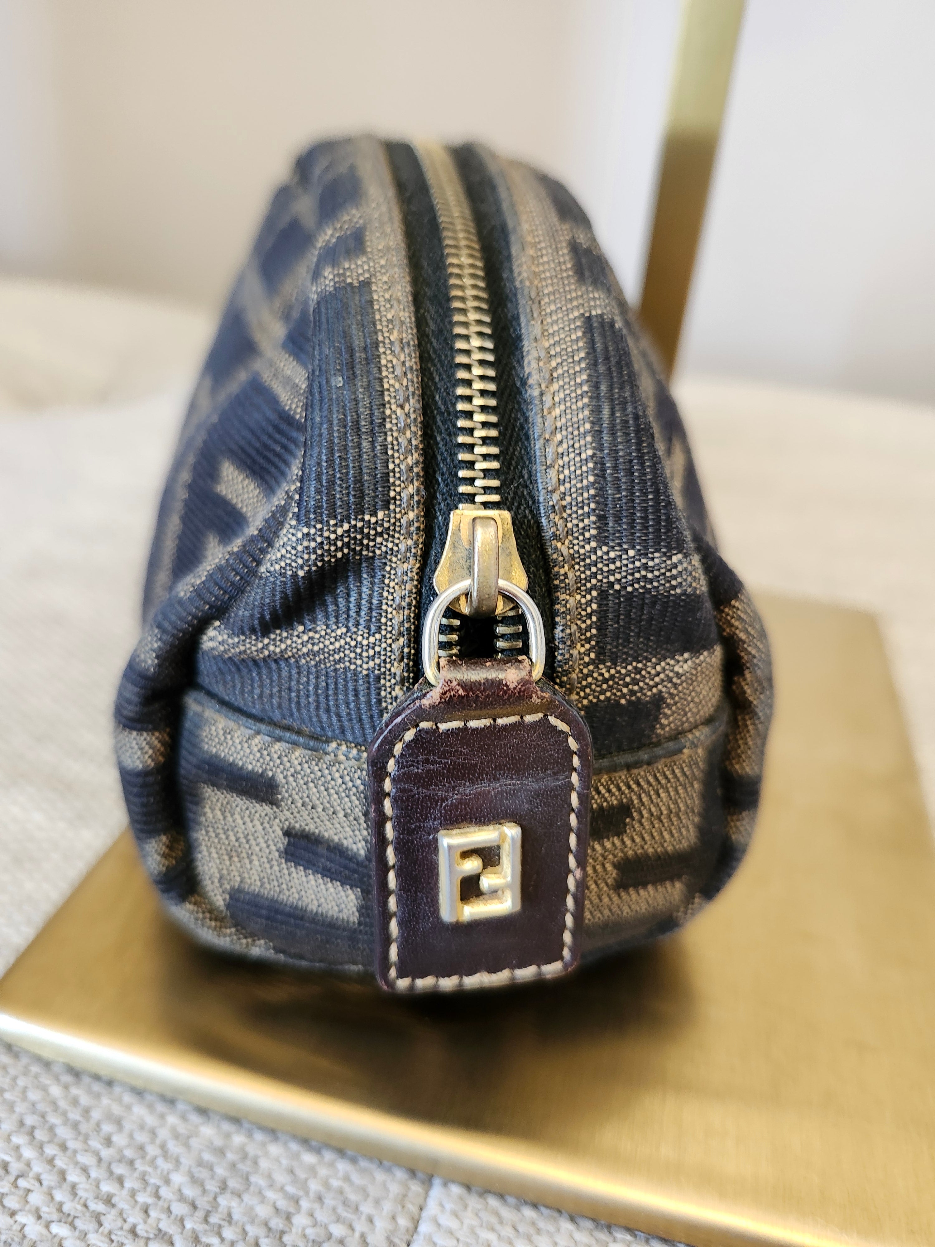 Fendi Zucca FF Canvas Mini Pouch Clutch Cosmetic Bag