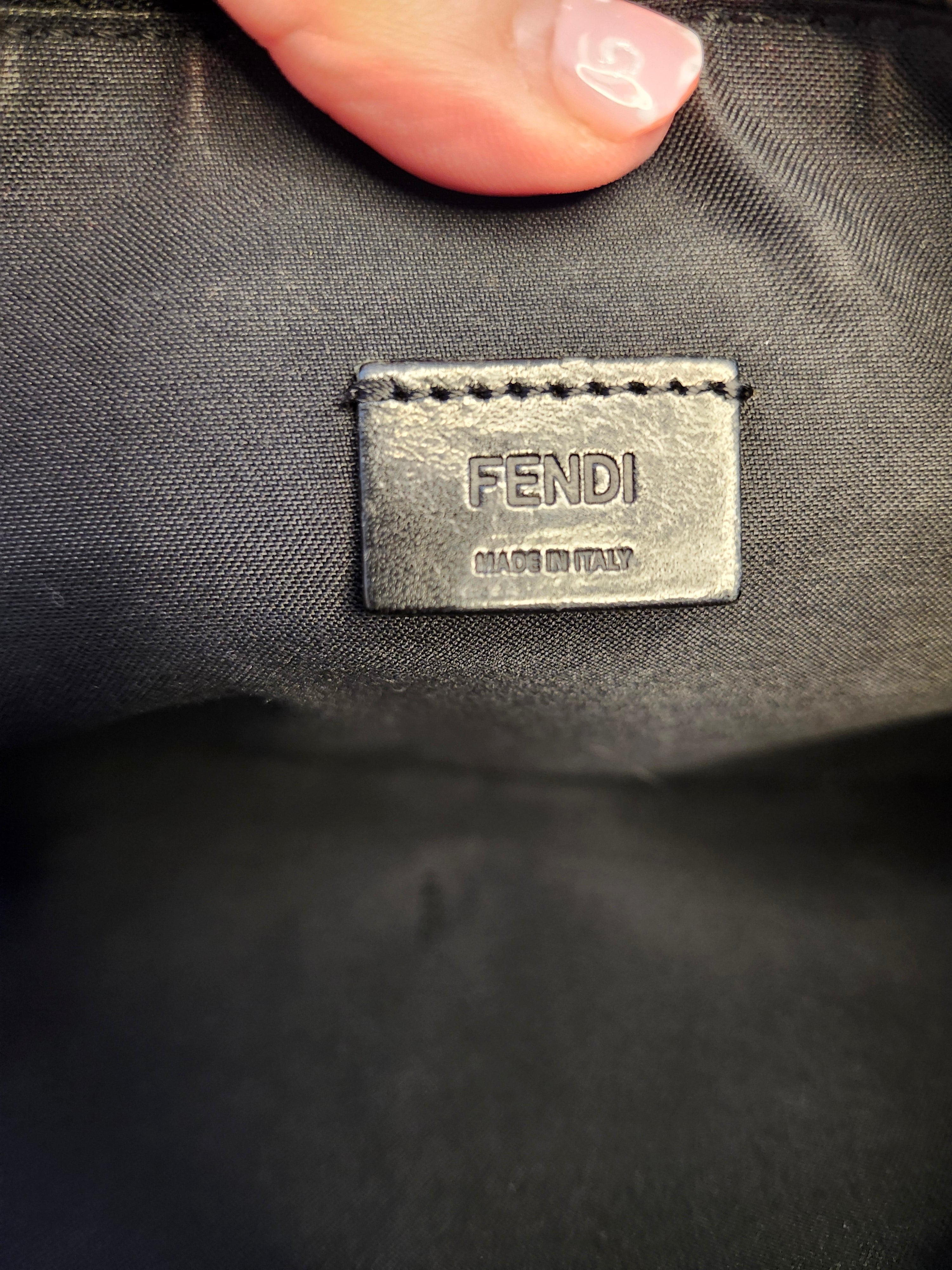 Fendi Black Leather Monster Clutch with Gold Accents